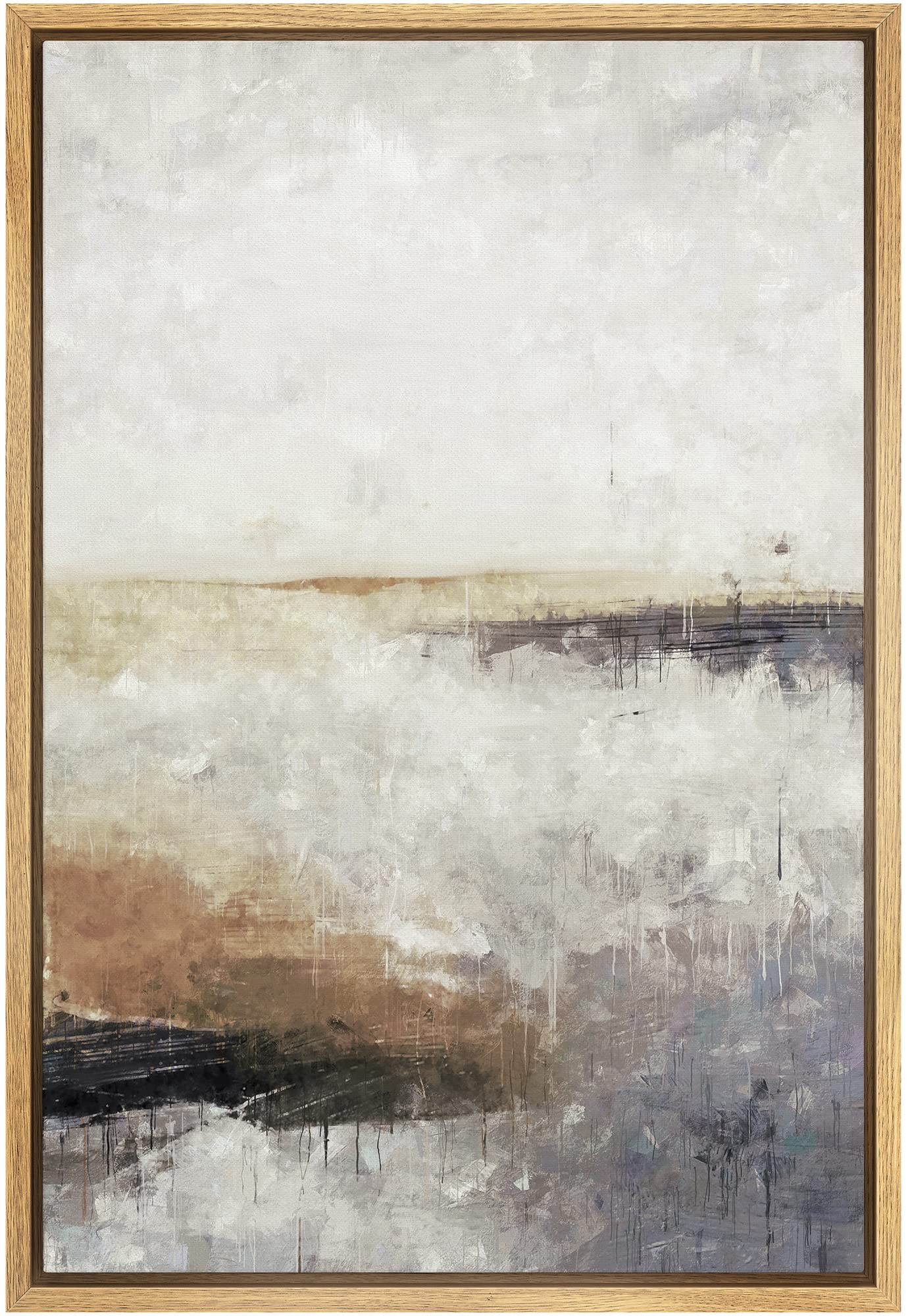 SIGNFORD Framed Canvas Print Brown Gray Pastel Minimal Landscape 24x16
