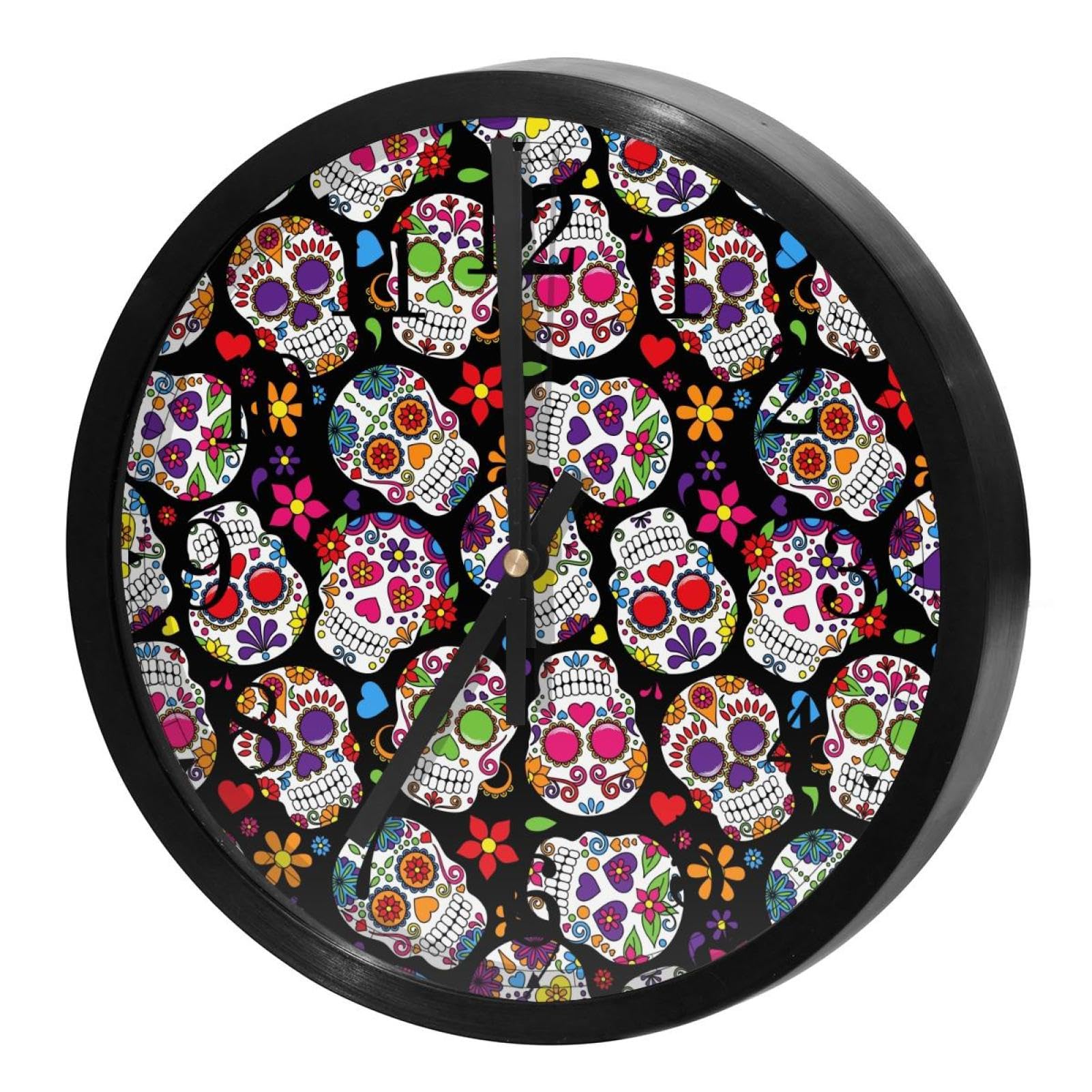 Horloge murale ronde pour maison et cuisine style Jour des morts mexicain