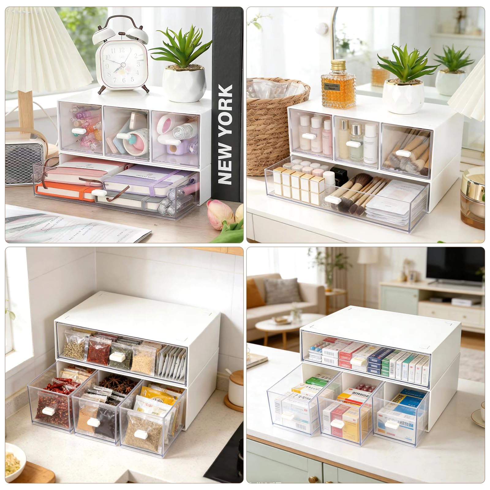 2 cajas de almacenamiento para bolsas de té, cajas de té de plástico para bolsas de té, cajones apilables, organizadores de cocina, cajas de bolsas de té para café, azúcar, especias