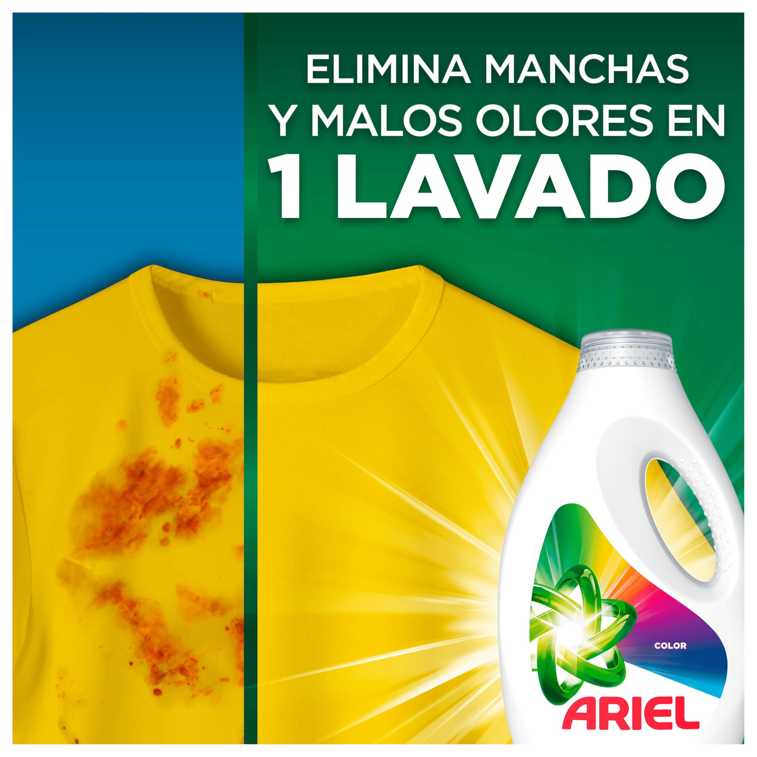 Ariel Detergente Lavadora Liquido 100 Lavados, Color, Jabon Extra Cuidado del Color, Limpieza Mejorada con la Tecnologia de limpieza en Ciclos Frios