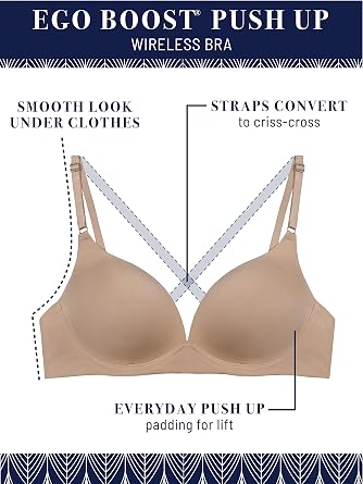 Vanity Fair Women's Wireless Push Up Bra, Adds Up to One Full Cup Size, Bras for Women No Underwire