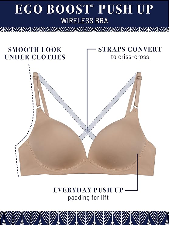 Vanity Fair Women's Wireless Push Up Bra, Adds Up to One Full Cup Size, Bras for Women No Underwire