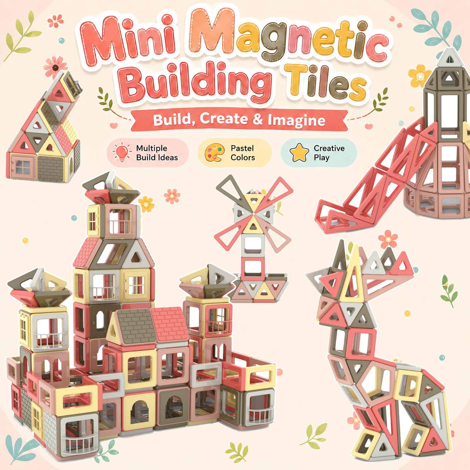 173 szt. Płytki magnetyczne 3D Mini magnesy dla dzieci edukacyjne nauka i kreatywność zabawki konstrukcyjne dla dziewcząt i chłopców (kolor Morandi)