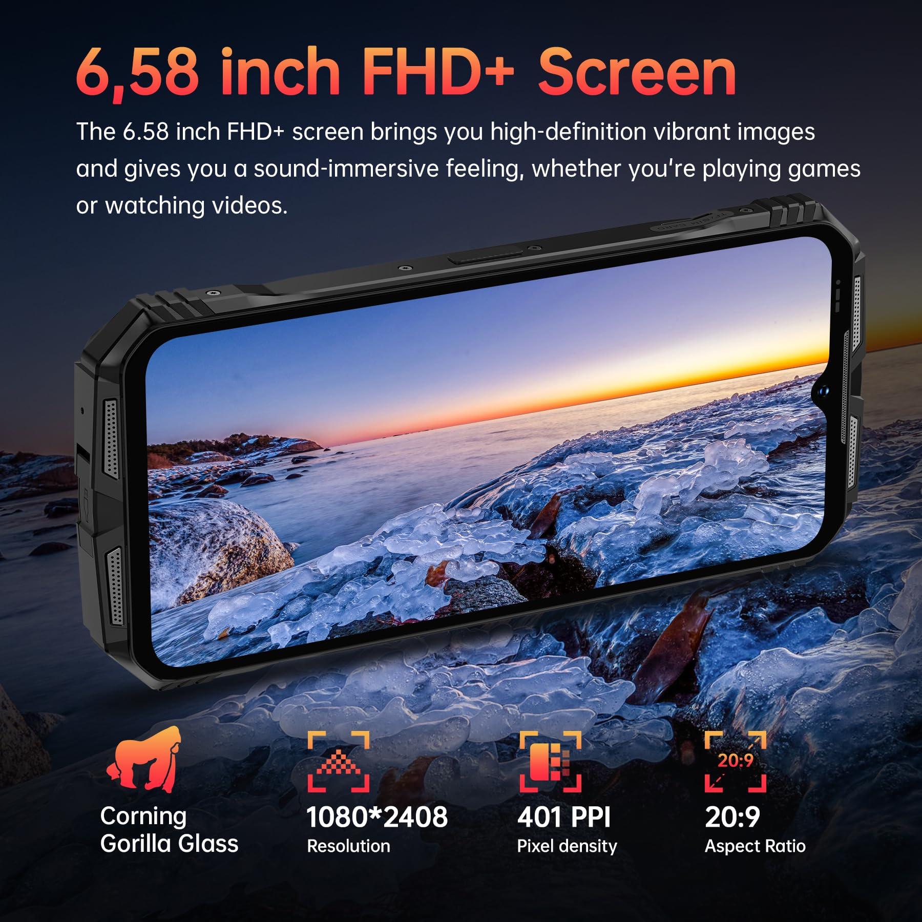 DOOGEE S Punk Rugged Smartphone Android 14 (2024), 16GB+256GB Telefono Indistruttibile, 126dB Speaker/LED Luci, 10800mAh(33W), 6.58" FHD+, 50MP Camera, 4G Dual SIM/NFC, IP68/IP69K Cellulare Antiurto