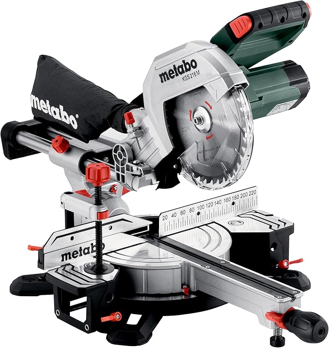 metabo KGS 216 M Mitre Saw - 613216000 - With Precision Cut Line, 216 mm Saw Blade and Pull Function - 2 m Cable Length