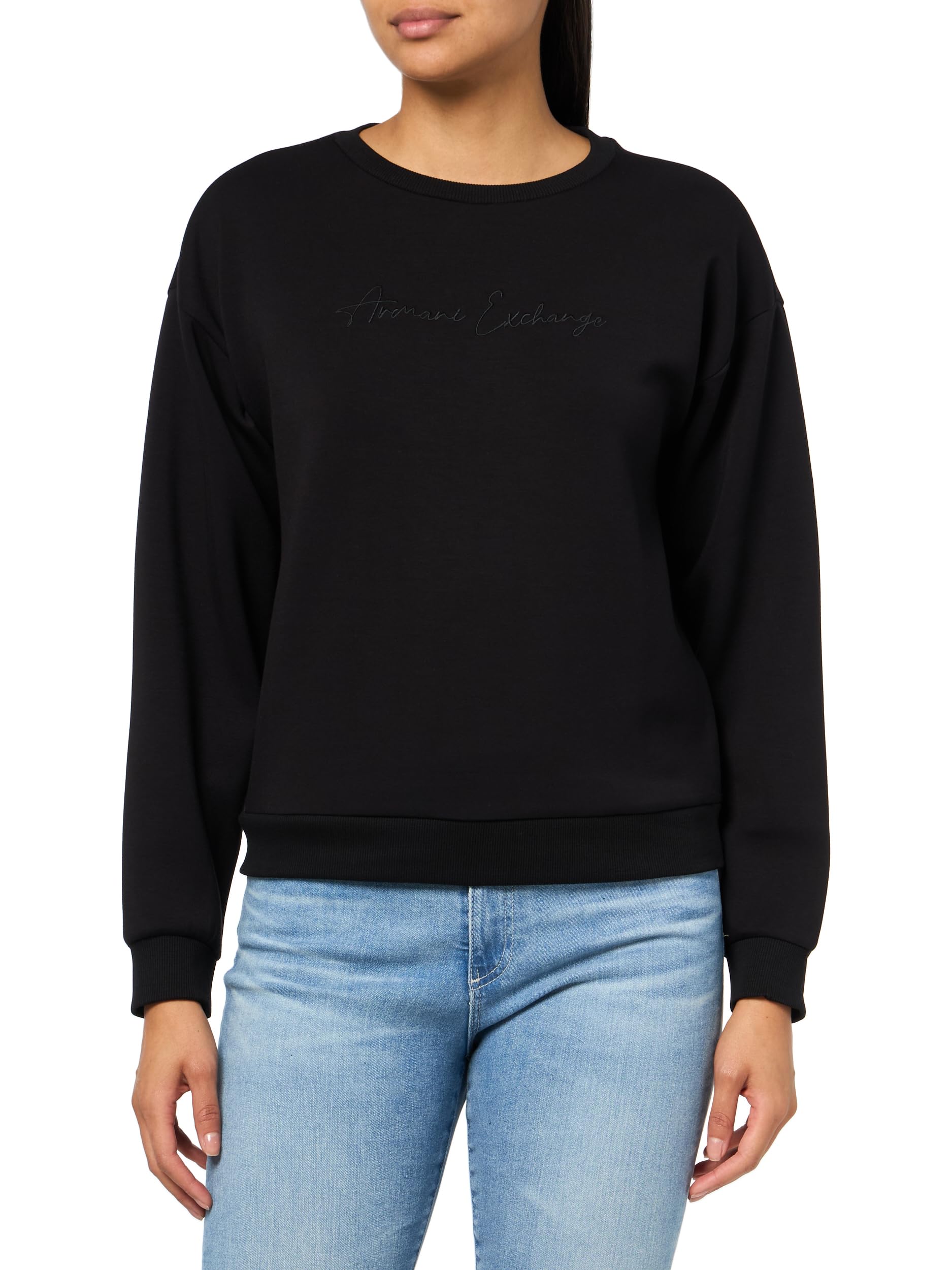 Armani Exchange Damen Essential, Embroidered Logo Signature, Crewneck Sweatshirt (1er Pack)