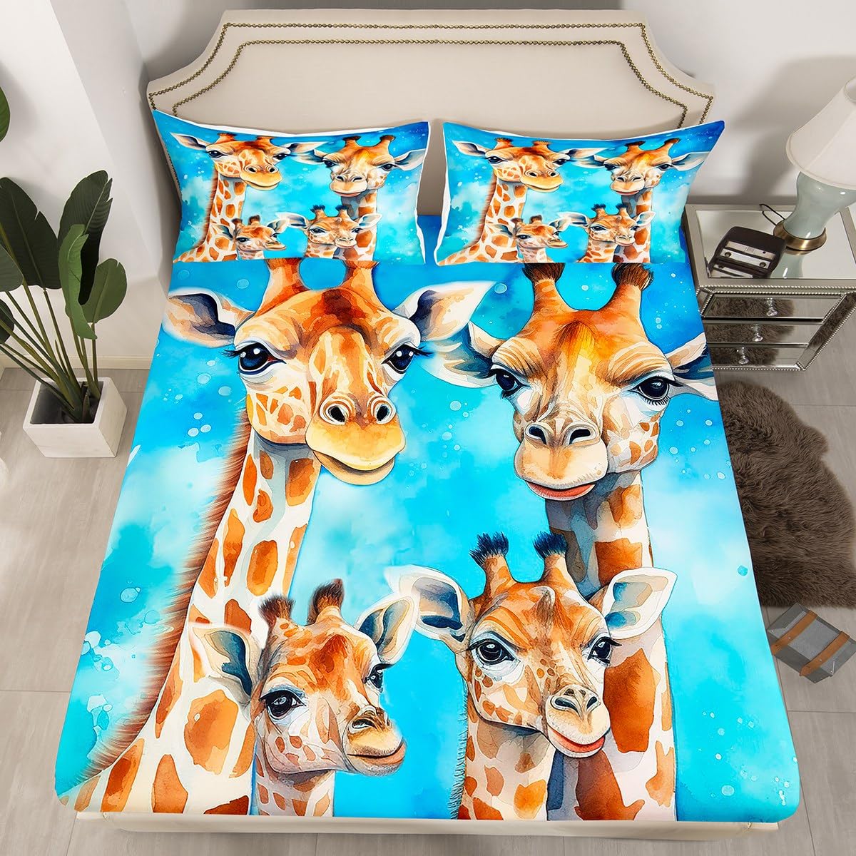 Drap-housse avec 2 taies d'oreiller Manfei lit double enfants