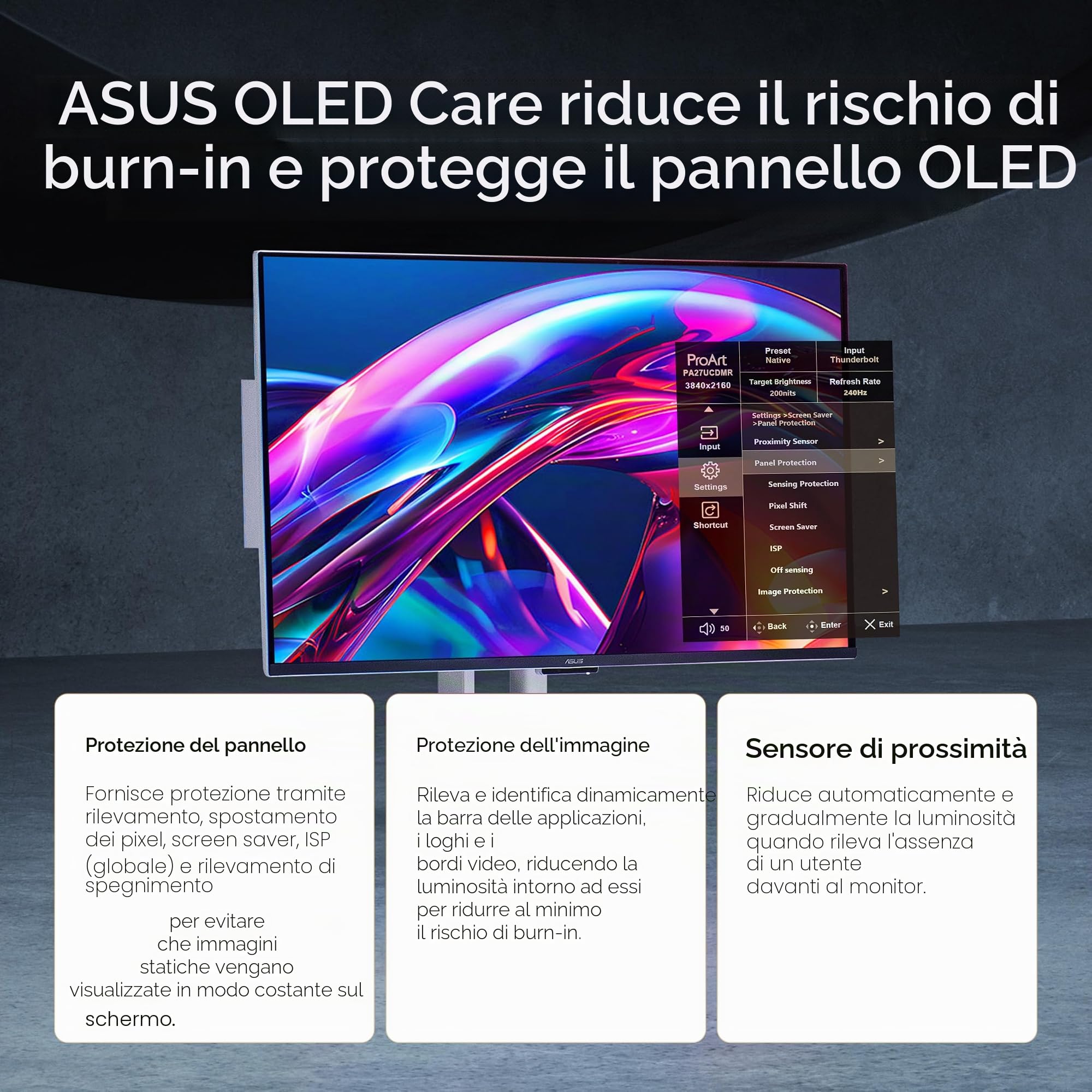 ASUS PROART DISPLAY OLED PA27UCDMR, Monitor Professionale da 26,5", Nero | 4K UHD QD-OLED (3840 x 2160), QD-OLED, 240Hz, 0.1ms, Ultra sottile, Auto Calibrazione, Dolby Vision, Supporto Ergonomico