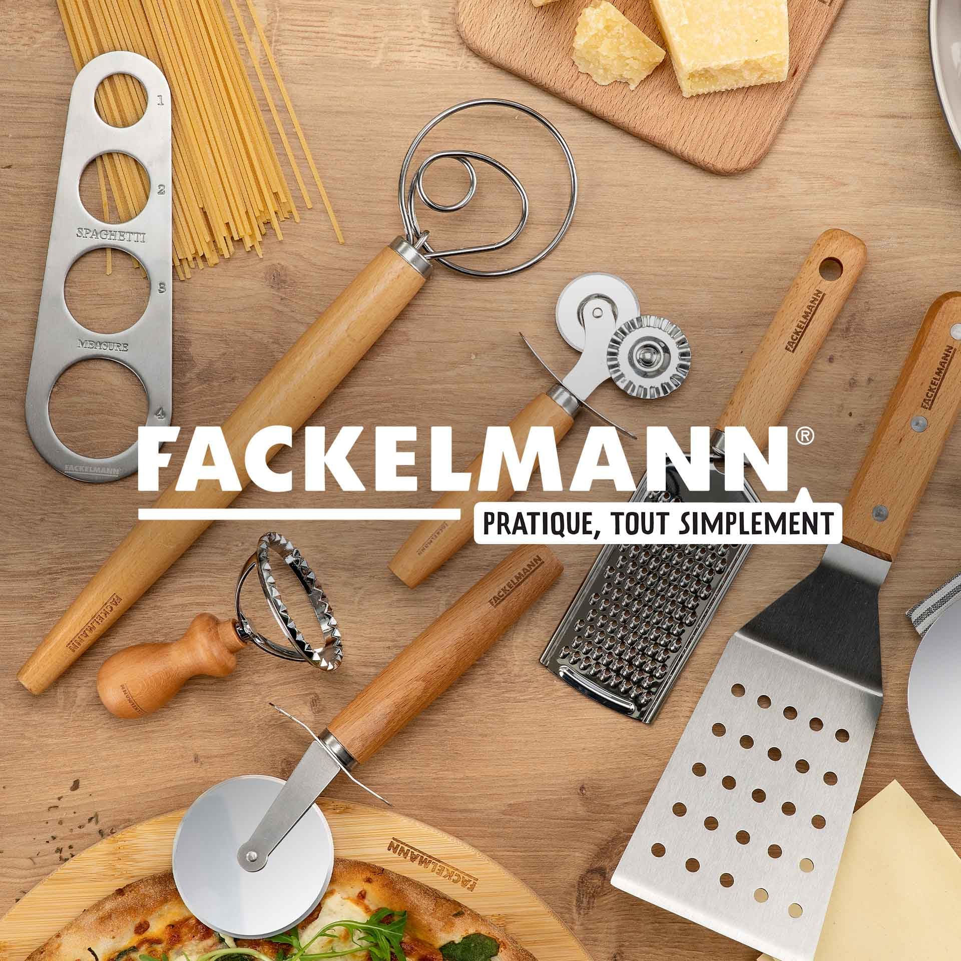 Fackelmann Krajalnica do pizzy i tart – koło do pizzy z ostrym ostrzem ze stali nierdzewnej – wałek do pizzy z ergonomicznym uchwytem z drewna bukowego – ok. 21 cm