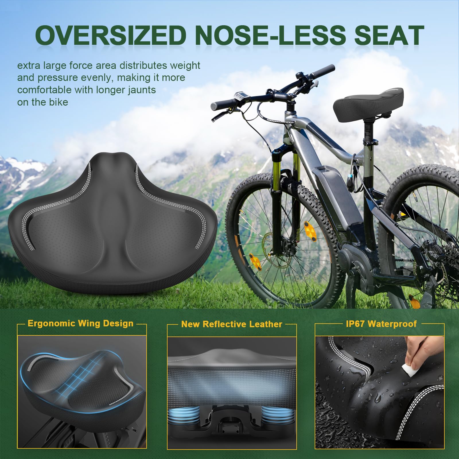 Cojín de asiento de bicicleta de gran tamaño sin nariz, cómodo asiento de bicicleta para hombres y mujeres, sillín de bicicleta extra ancho compatible con Peloton, bicicleta eléctrica
