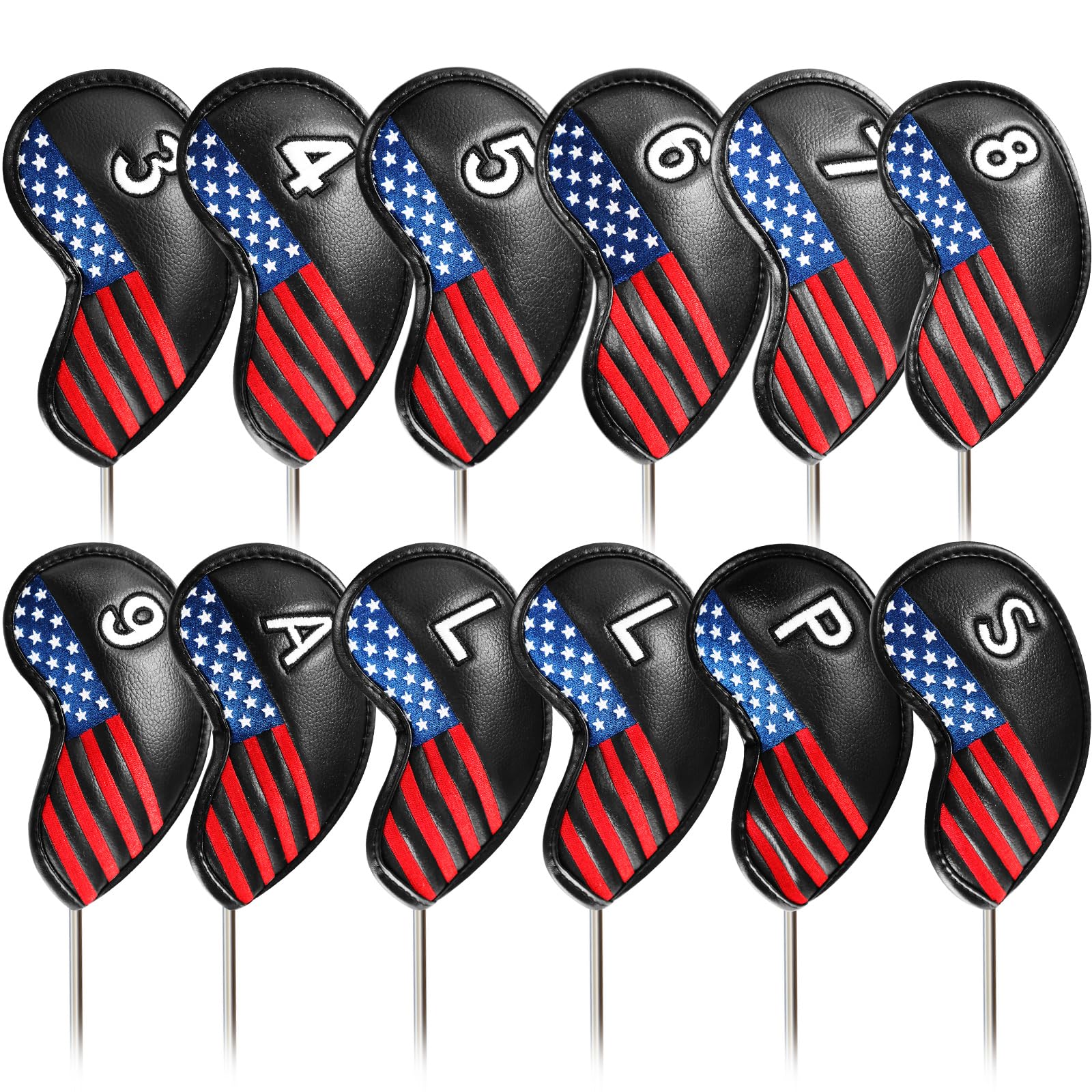 FINGER TEN Premium Synthetic Leather Stylish Iron & Wedge Golf Head Covers Value 12 Piece Set, Embroidered Labels & Fits Most Clubs Gift Set, Travel Protection Accessories