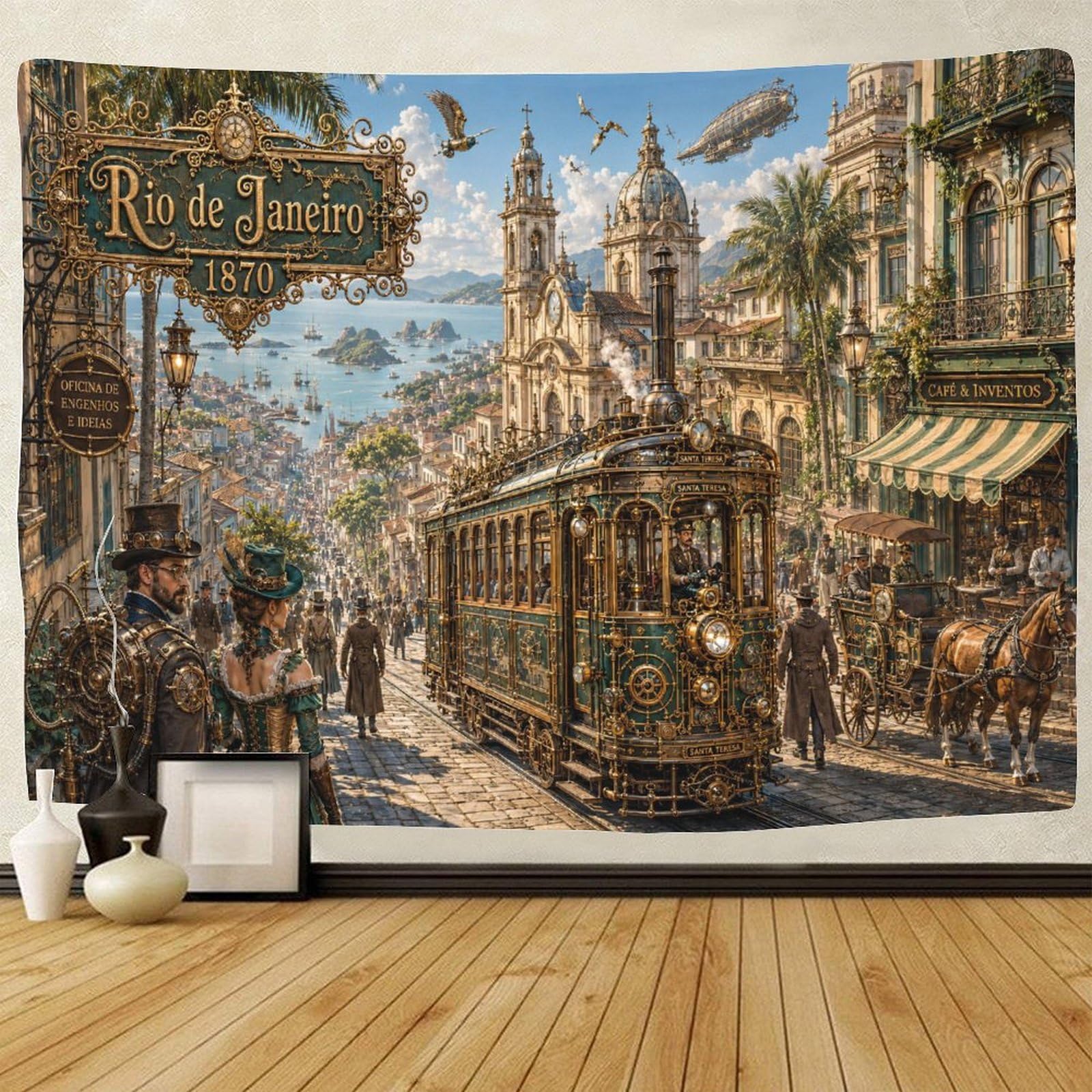 GPMNBCXZK Steampunk Rio De Janeiro Wall Hanging Decor 3D Print Tapestry for Bedroom Tapestries Poster Curtain Bedroom College Dorm 130cmx150cm