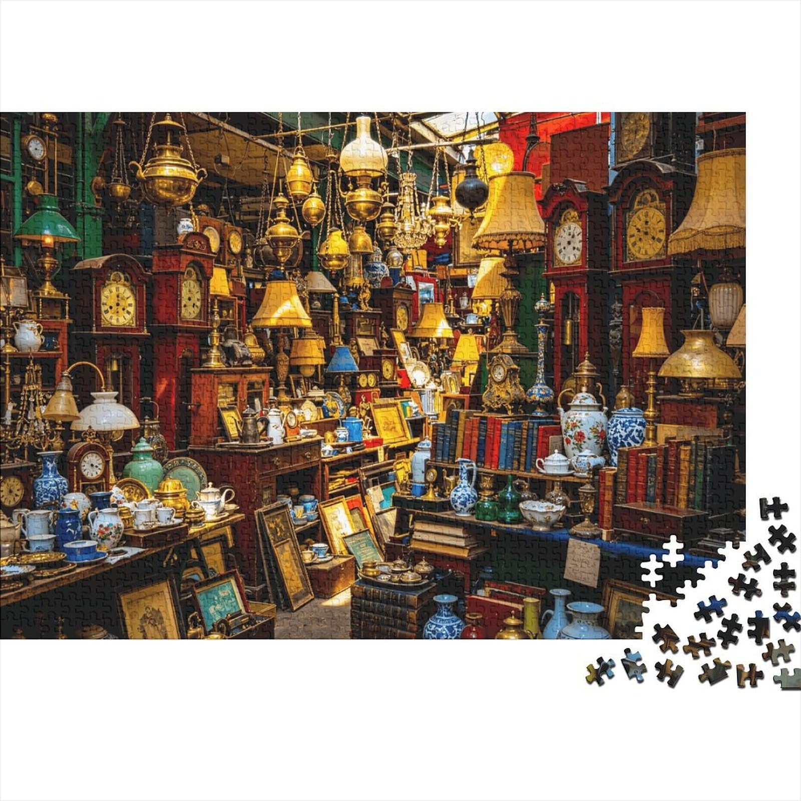 Retro Art Market Jigsaw Puzzles 1000Pc Recycled Material Antique Shop Puzzle for Boy & Girl Fun Present & Activity for Home Ideal for Child‘s Birthday Gift 70x50cm/1000pcs — image 1