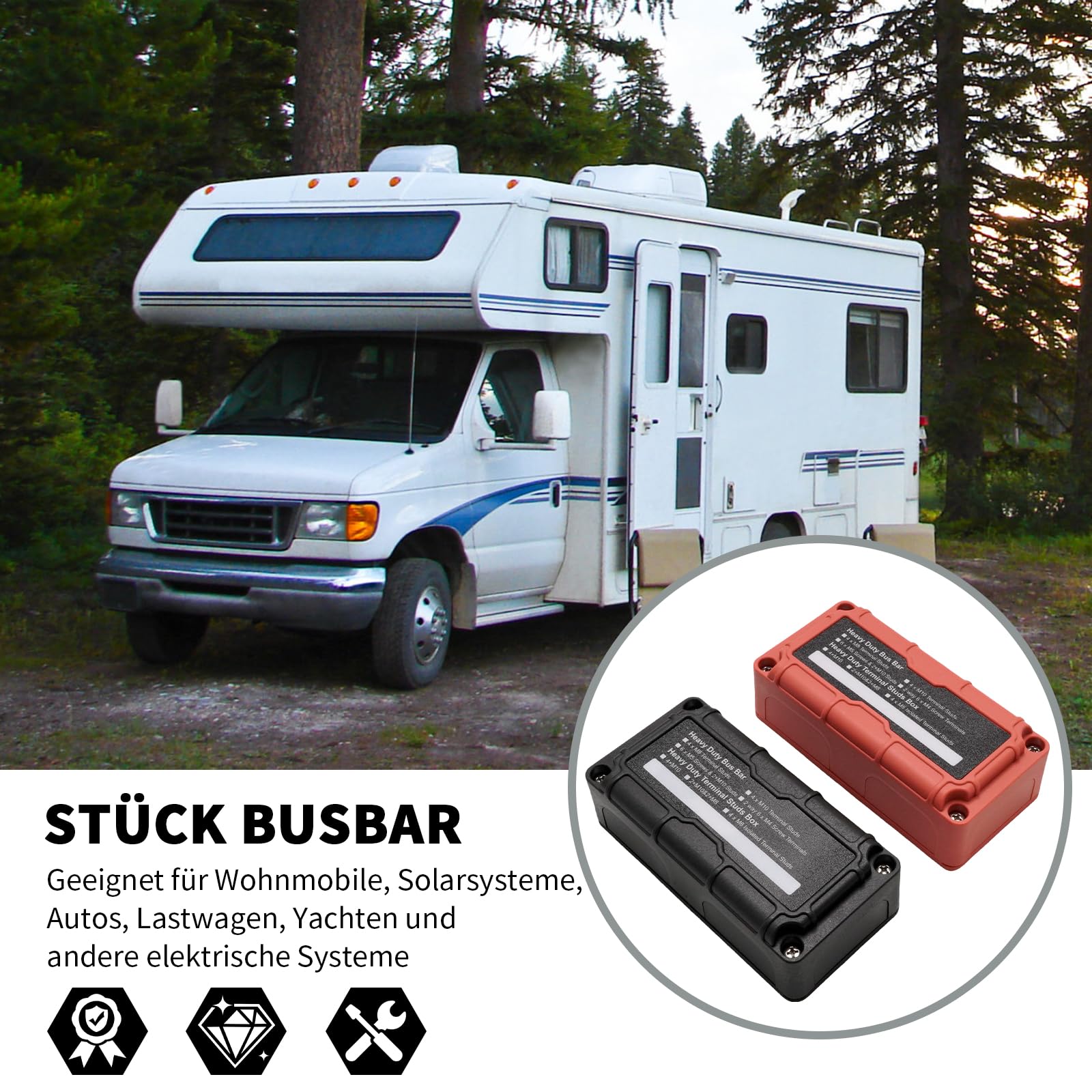 Hoypeyfiy 2 Stück Busbar 12V-48V 300A Busverteiler mit 4 x M8 Pfostenklemmblöcken, Hochleistungs-DC-Batterie-Bus 300 Ampere für Autos, LKWs, Wohnmobile, Solarboote