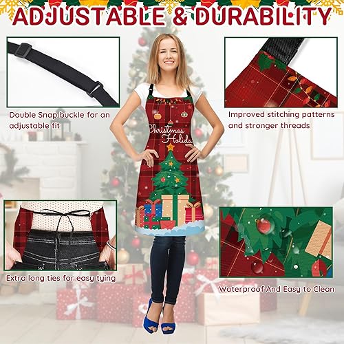 Miniatura 5 de Paquete de 2 divertidos delantales de cocina de Navidad para mujeres y hombres, delantales de chef ajustables para cocinar, delantales impermeables