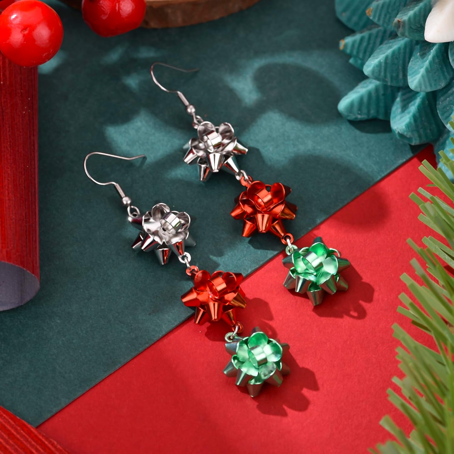 Christmas Earrings Merry Christmas Tree Bow Light Bulb Candy Cane Gingerbread Man Xmas Ornament Dangle Drop Earrings Holiday Festive Jewelry for Women - Image 2