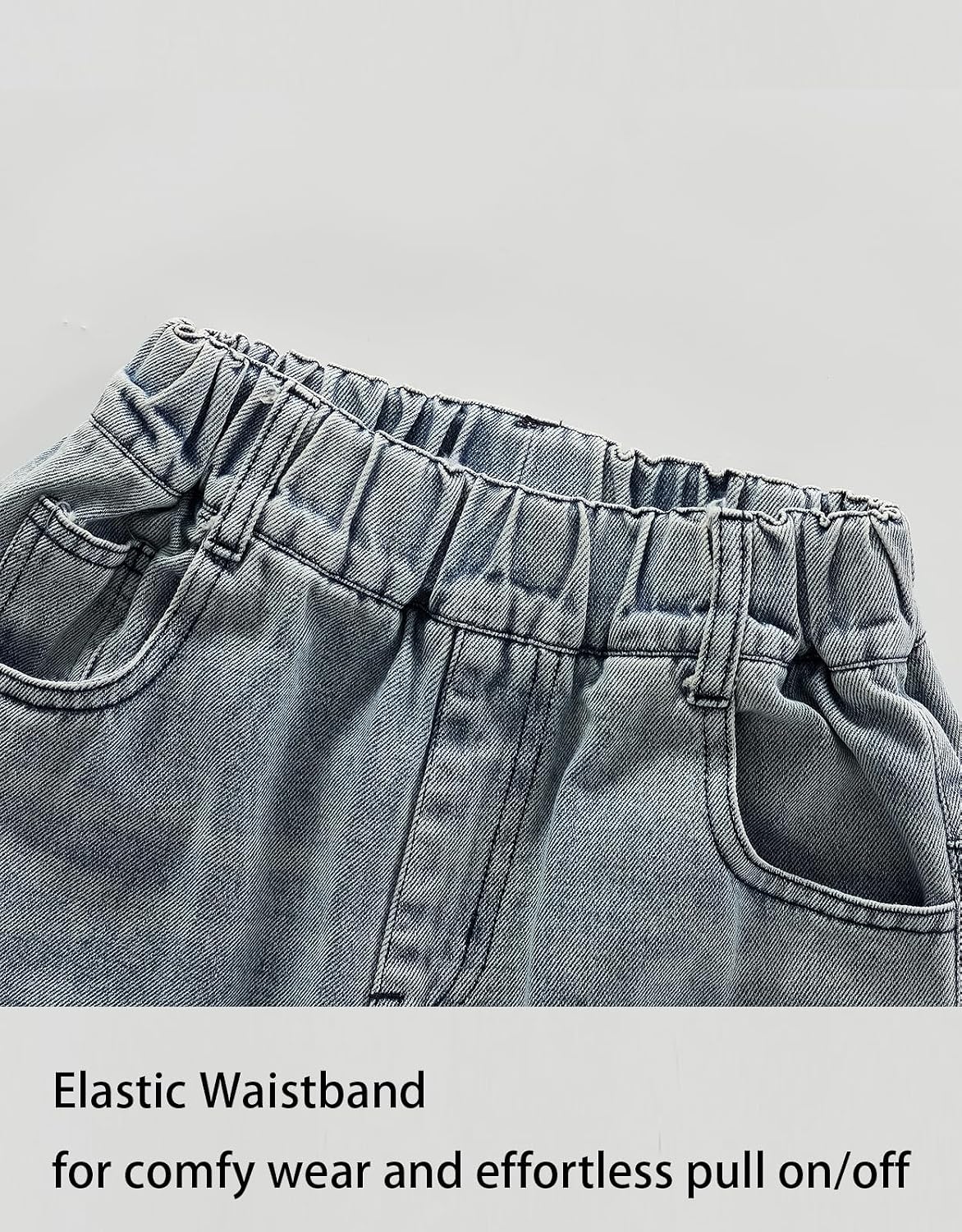 Boys’ Ripped Husky Denim Jeans, Pull On Stretchy Elastic Waist Pants for School & Play
