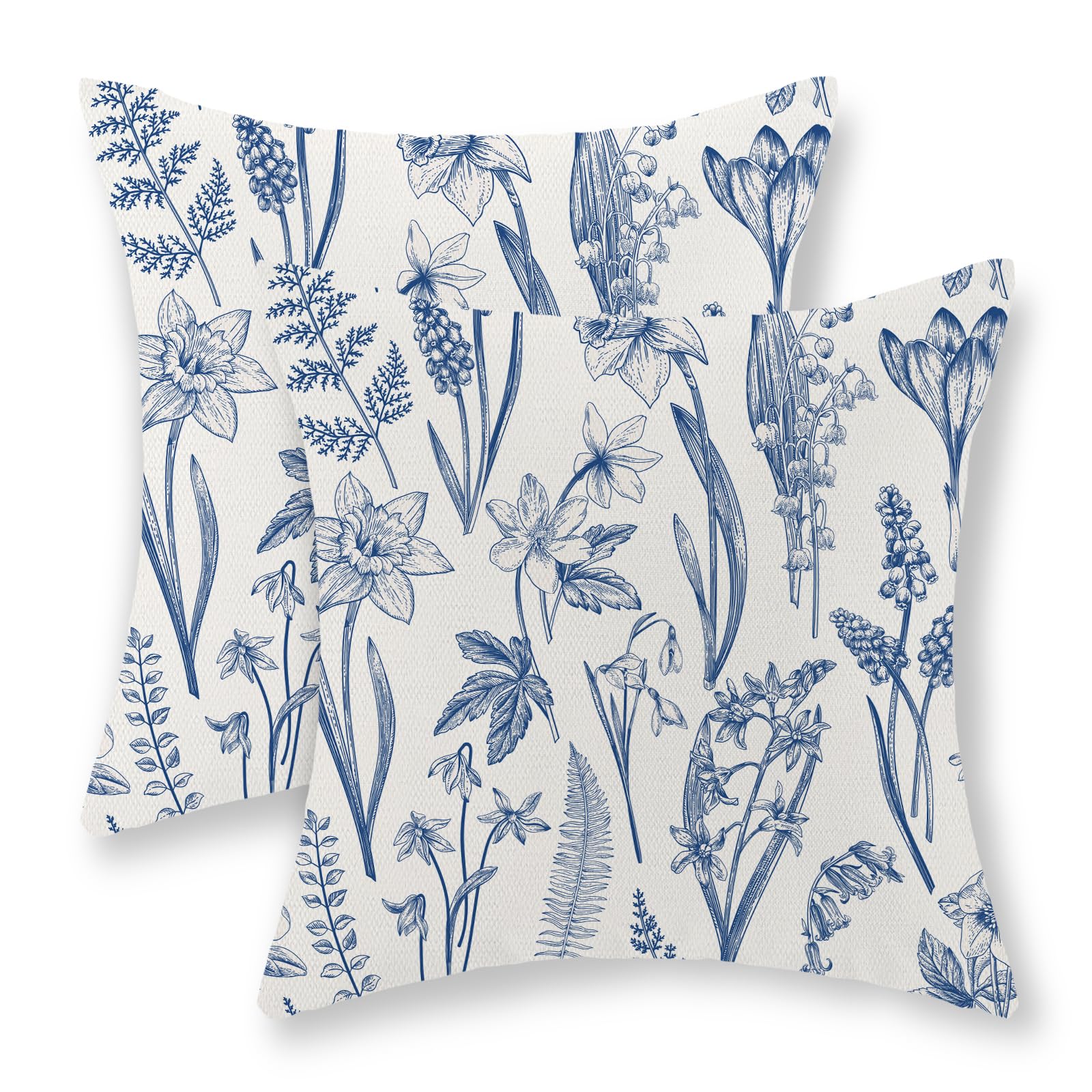 JEFERSO Navy Blue Floral Pillow Covers 16x16 Inch Set of 2 Spring Leaf Plant Throw Pillows Wildflower Herbs Botanical Decorative Pillowcase Farmhouse Cushion Case for Couch Sofa Outdoor Decor — image 1