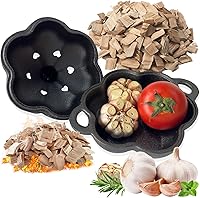 Vista 7 de Caja de ahumador de hierro fundido y tostador multifuncional, doble uso presazonado para parrilla y horno de gas, pellet/carbón, caja de ahumador