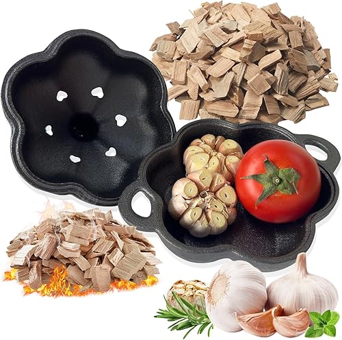 Miniatura 7 de Caja de ahumador de hierro fundido y tostador de ajo, pre-sazonado de doble uso para parrilla de gas, parrilla de pellets de carbón y horno, caja de