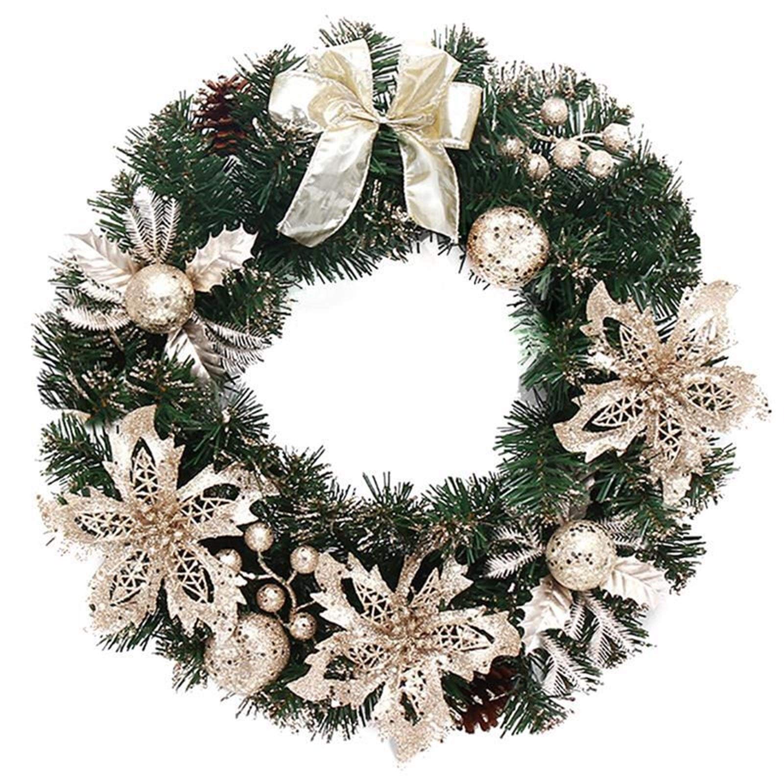 Guirlande paillettes fleur et ornements de Noël 40 cm durable pour décoration porte extérieure