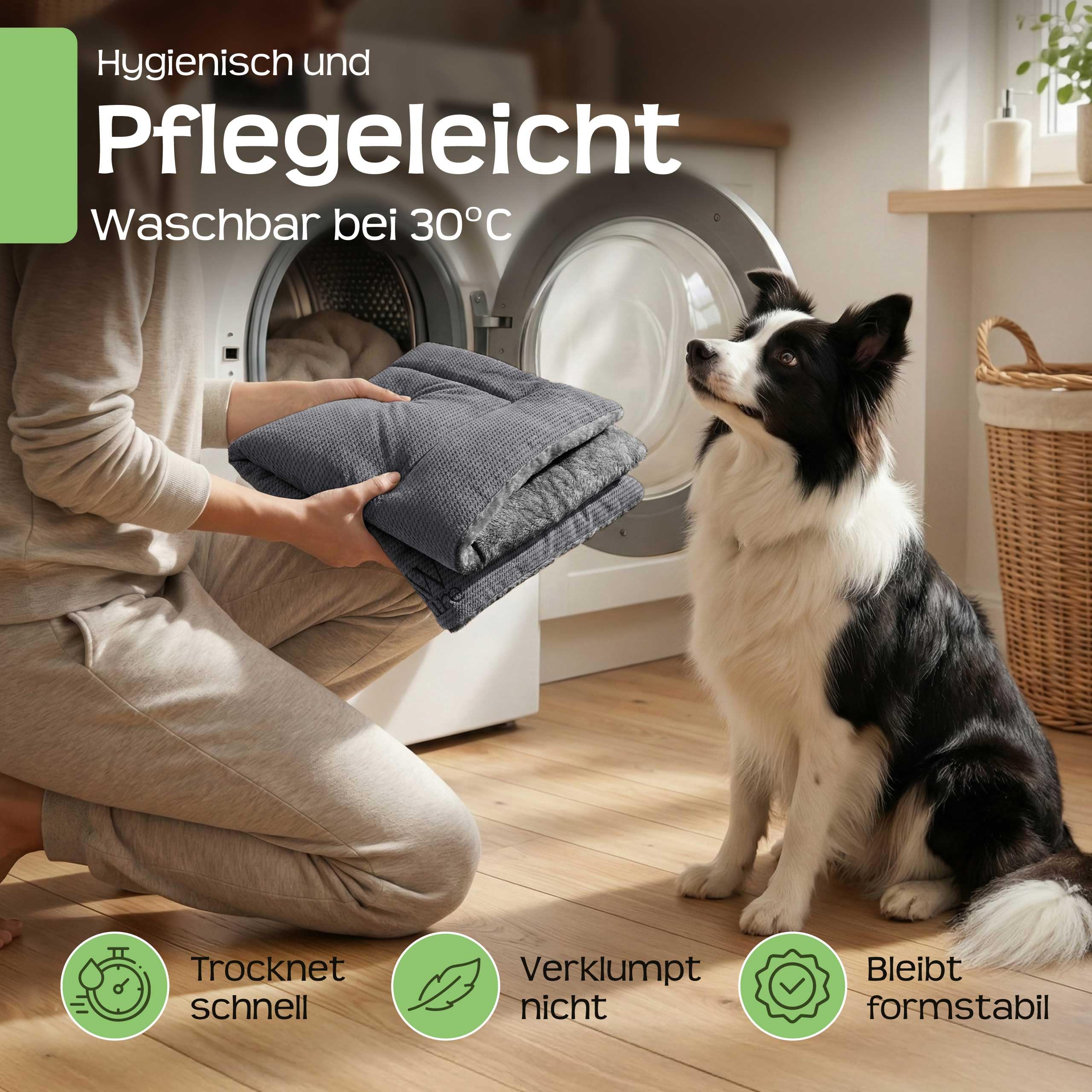 RAW Nature Hundedecke SAVO, L – 90x65x4,5 cm Lagunengrün, Flauschige Hundeliegedecke als Wendedecke, waschbar, für gängige Transportboxen geeignet