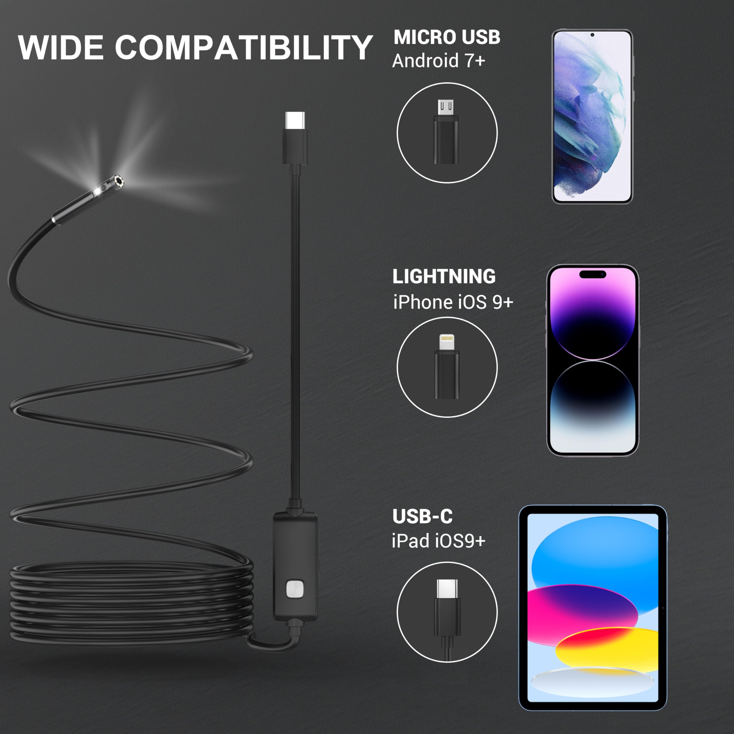 Dual-Lens Endoscope Camera with Light, 1920P HD Borescope Inspection Camera — Amazon image 7