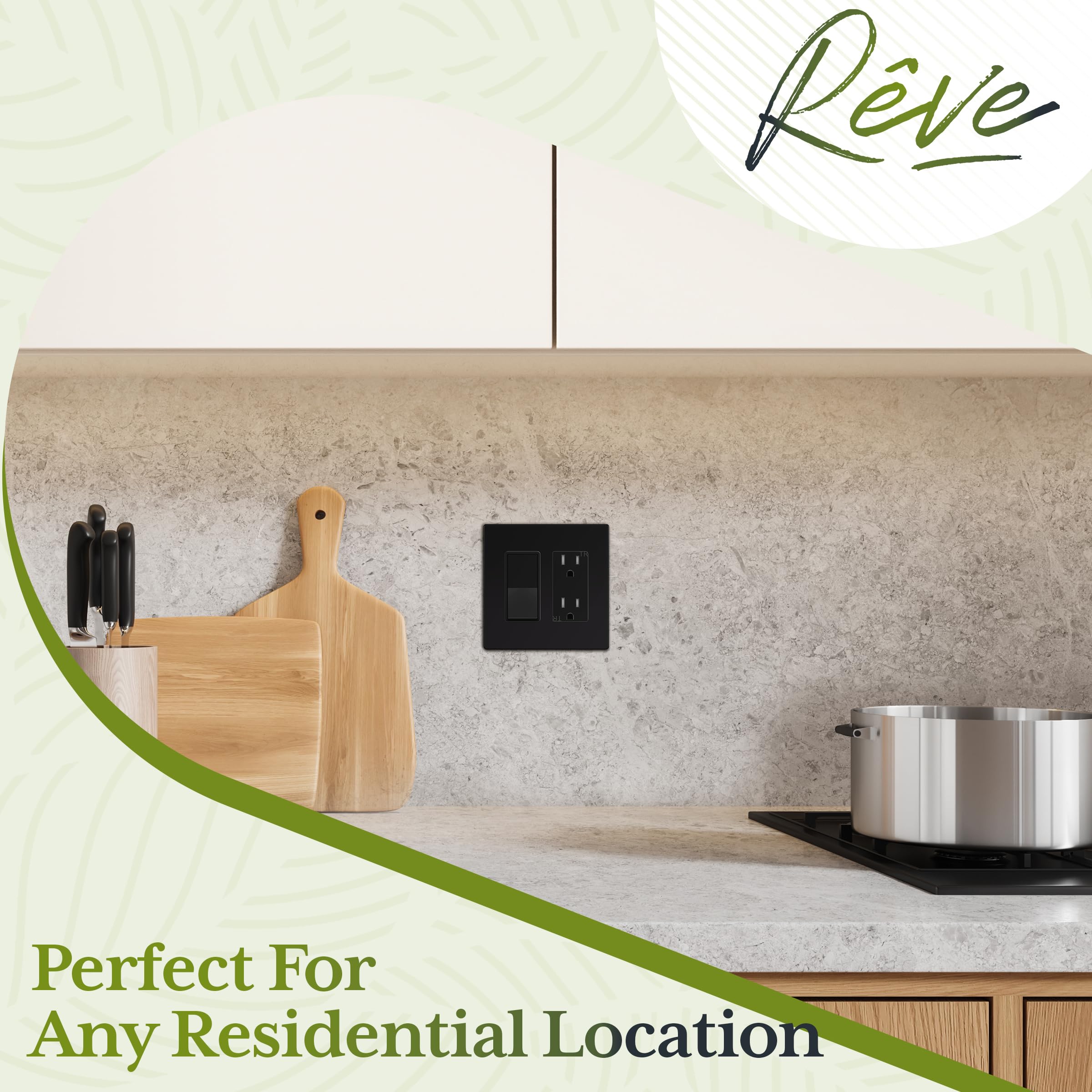 ELEGRP 3 Gang Screwless Decorative Wall Plates, Mid-Size Unbreakable Thermoplastic Faceplate Cover For Decorator Receptacle Outlet Switch, UL Listed (5 Pack, Matte Black