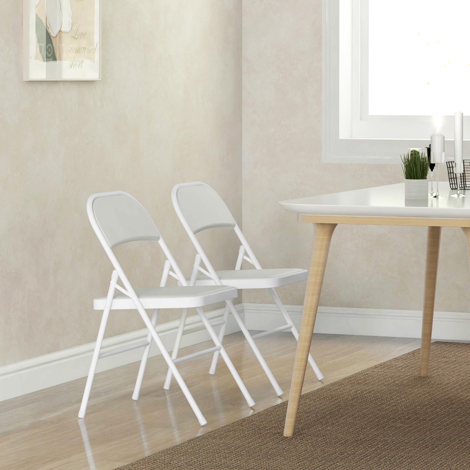 HOMCOM Lot de 2 chaises de Camping Pliantes avec Dossier rembourré, Cadre en Acier, Chaise de Cuisine avec Rembourrage, Charge maximale 120 kg, pour invités, Bureau, Camping, Blanches