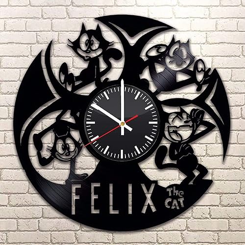 RaduPUSH Decor Felix Cat Vinyl Wall Clock, Cartoon Birthday Gift, Vinyl