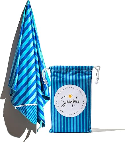 Toalla de playa resistente a la arena, con bolsillo con cremallera, compacta, ligera y de secado rápido