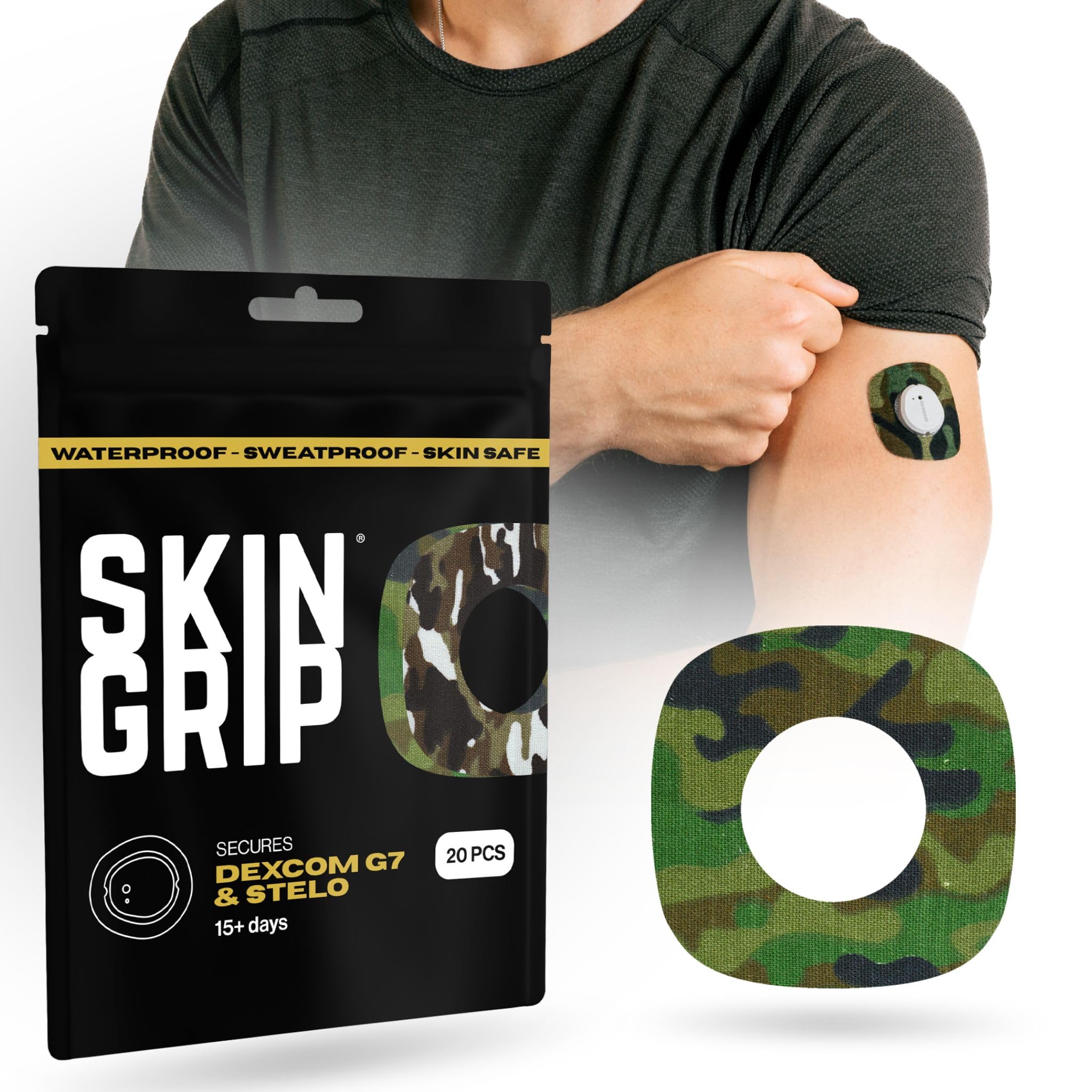 Skin Grip Adhesive Patches Compatible with Dexcom G7 & Stelo CGM with Cutout – Waterproof & Sweatproof Cover for Continuous Glucose Monitor Sensor,