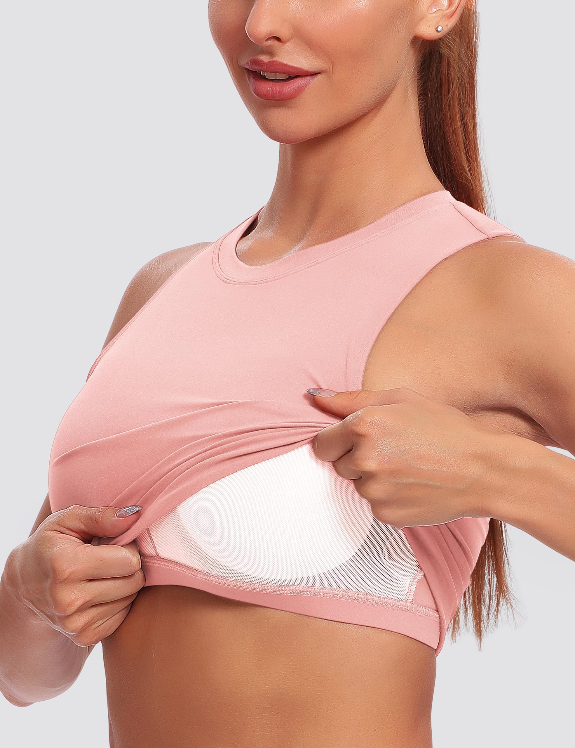 BAYDI Brasier deportivo con relleno extraíble, cuello alto, sin mangas, con brasier integrado, camiseta larga para yoga y entrenamiento