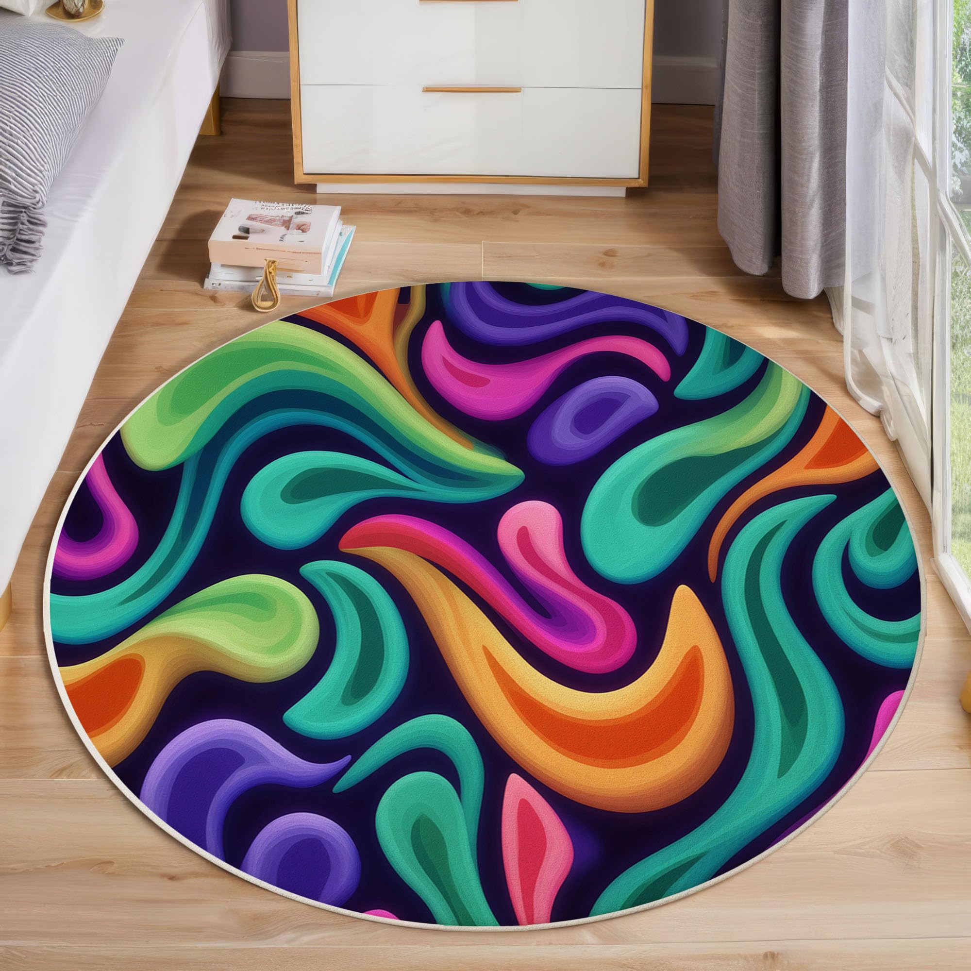Tapis rond motif tourbillon rétro anti-glisse pour sécuriser votre sol