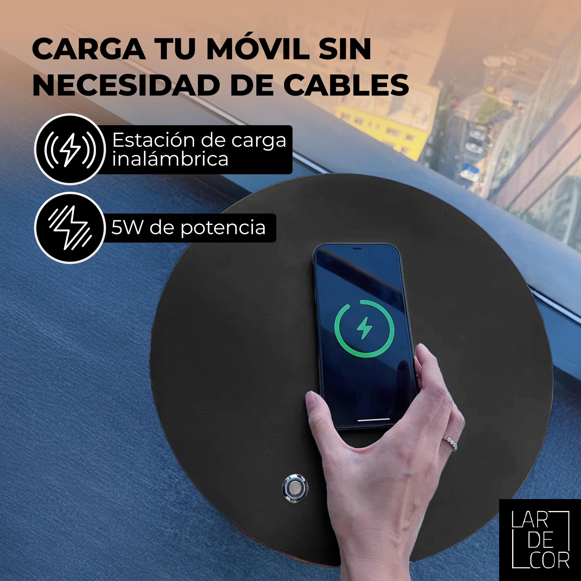 Mesita de Noche con Estación de Carga y Luz LED Variable, Mesa Auxiliar Alta de Madera con Cargador Inalámbrico y 2 Estantes, Ideal para Dormitorio o Salón, 35x61 cm (Zenith)