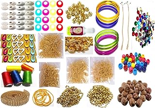 AM सिल्क थ्रेड ज्वेलरी मेकिंग किट, 50 पेयर झुमका इयररिंग बेस, ज्वेलरी मेकिंग मटीरियल, ज्वेलरी मेकिंग आइटम, बीड्स (लकड़ी और प्लास्टिक) सभी आइटम सिल्क थ्रेड के साथ सेट (20 आइटम)