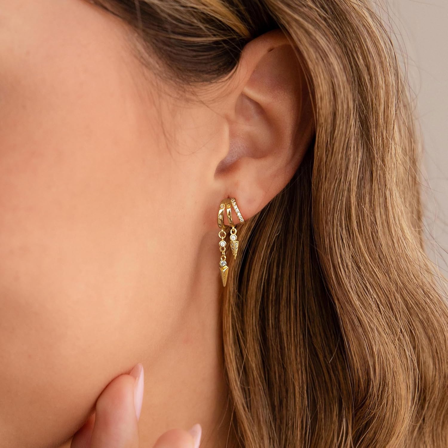 Dangle Earrings For Women, Dainty Gold Drop Statement Earrings 14K Gold Plated Long Huggie Earrings for Women Trendy Hypoallergenic Dangly Earrings Small Triple Hoops Earrings Fashion Jewelry - Image 4
