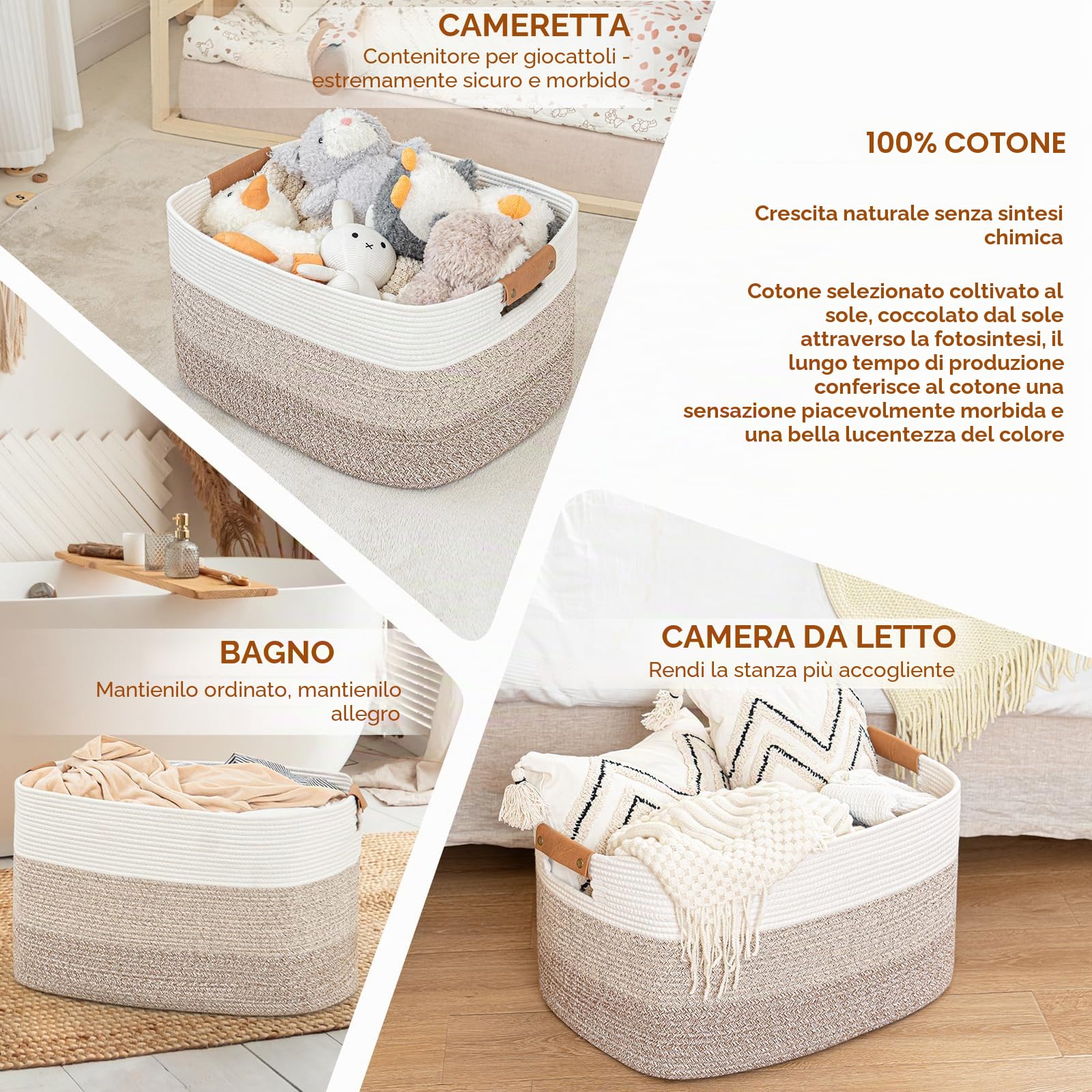 danpinera - Cesto portabiancheria, pieghevole, per giocattoli del bambino, quadrato, per coperte, cuscini, asciugamani ospiti, bianco e marrone