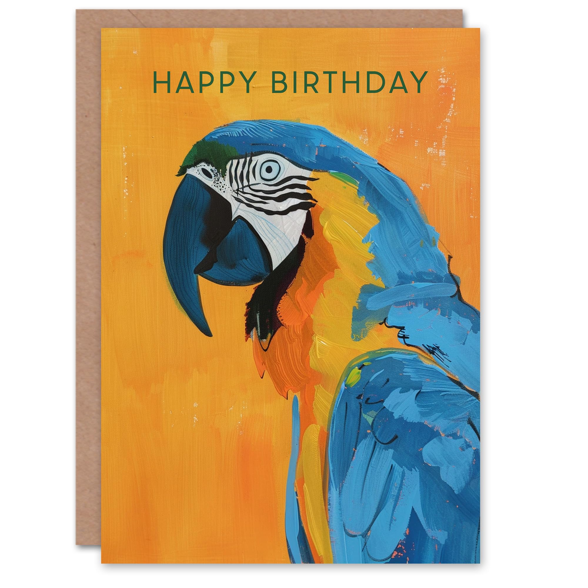 Artery8 Macaw Parrot Blue Orange Bird Animal Painting Blank For Him Or Her Art Birthday Card