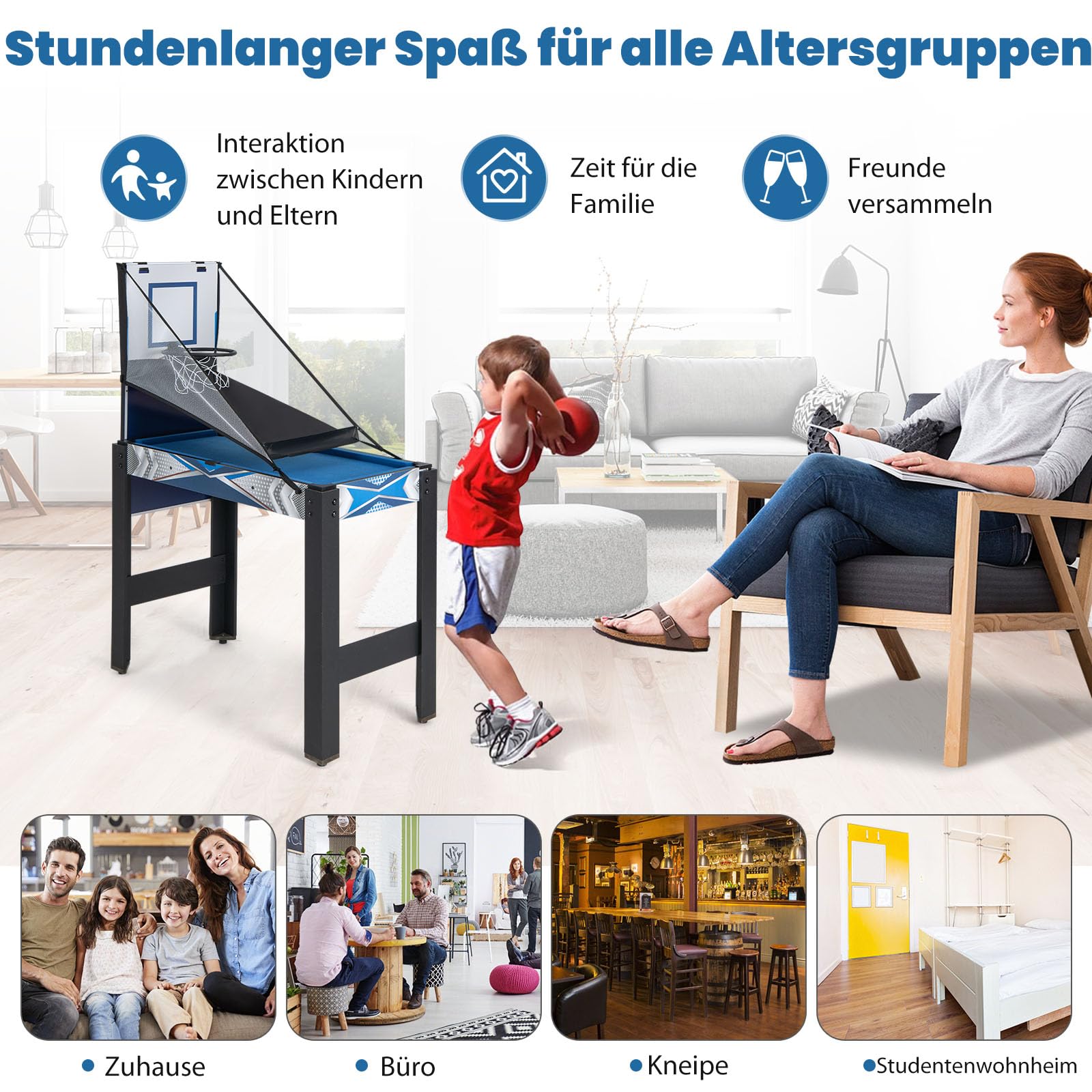 GOPLUS 6 in 1 Kombi Spieltisch, Multigame kickertisch mit Basketball, Billard, Pingpong, Hockey, Shuffleboard & Bowling für Zuhause, Kneipe & Büros, Sportspiel-Set für Kinder und Erwachsene