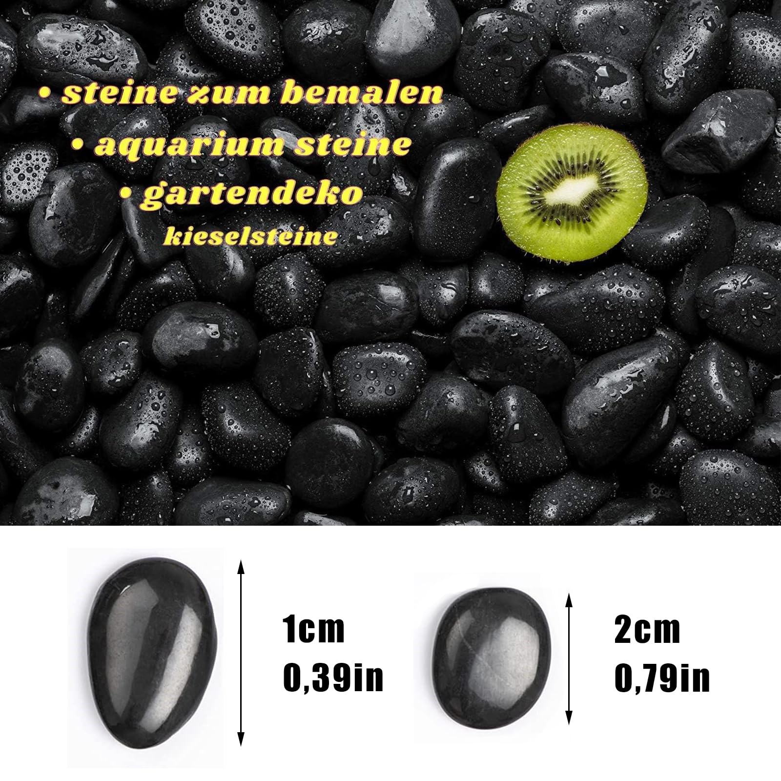 Galets de Jardin polis - pour l'aménagement paysager, la décoration de la Maison, Les projets artistiques - 1 kg (Noir, 1 à 2 cm)