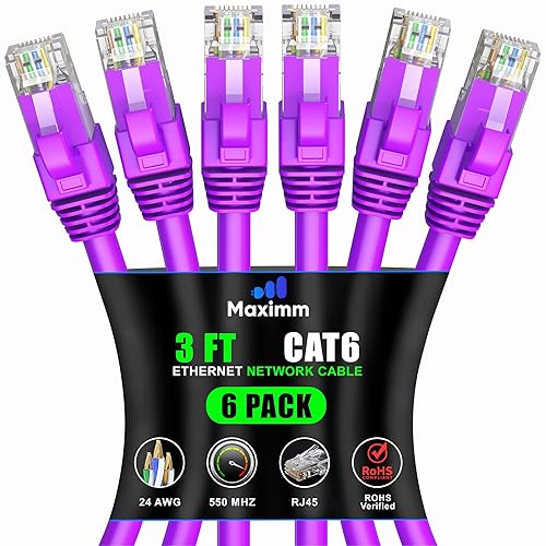Miniatura 117 de Maximm Cable Ethernet Cat 6 de 10 pies (paquete de 6) - Cable LAN de alta velocidad, cable de Internet, cable de conexión y cable de red - UTP,