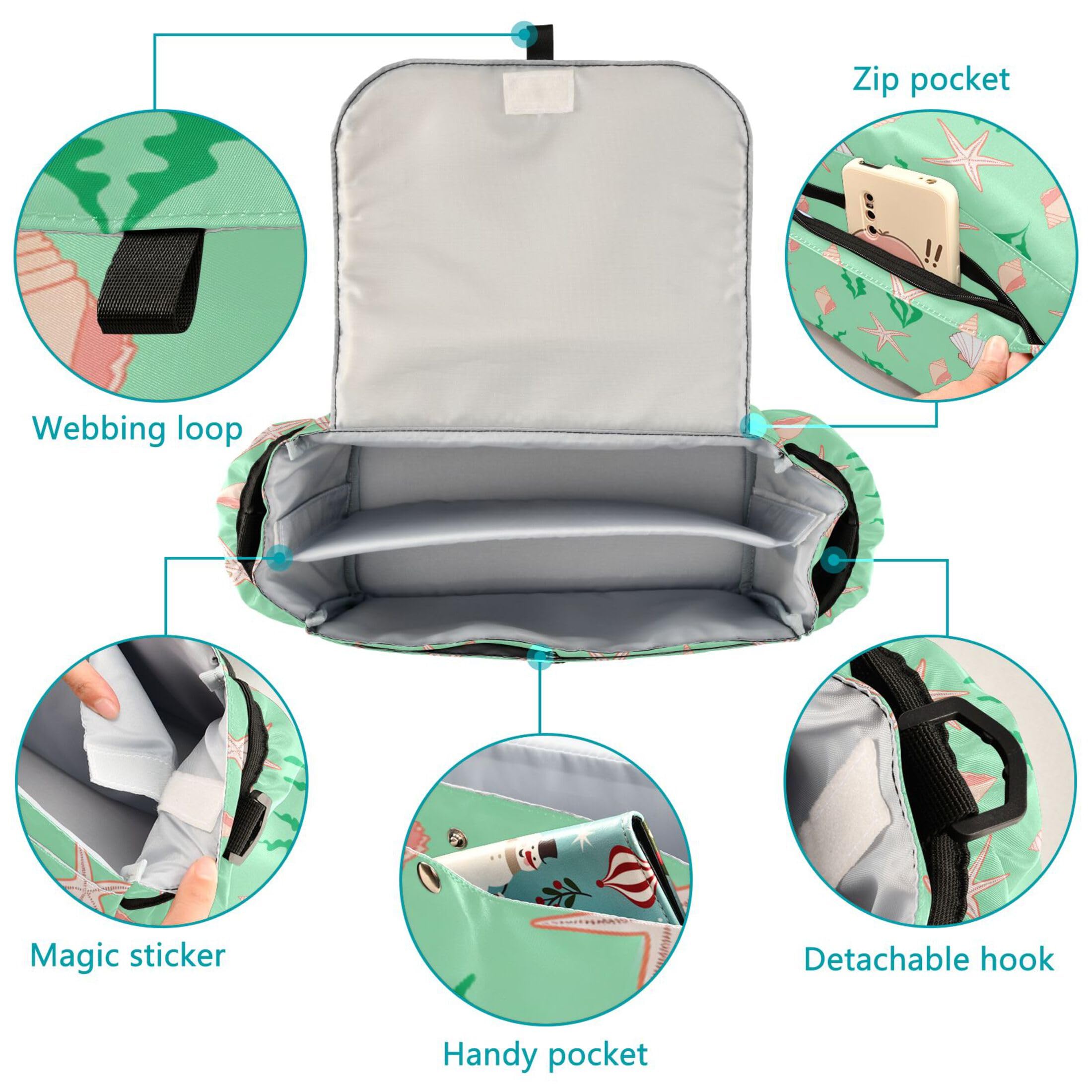 Burbuja Seashells Seaweed Stroller Organizer with Insulated Cup Holders, Non-Slip Stroller Caddy Universal Fits Most Strollers, Nursery Accessories