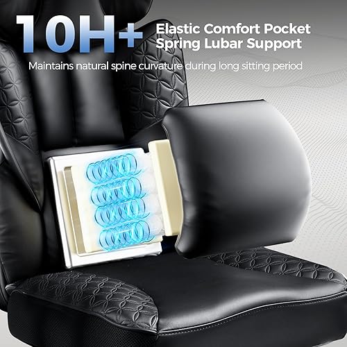 Miniatura 3 de COMHOMA Silla de oficina grande y alta de 400 libras, silla de juegos resistente con cuero en relieve de lujo, respaldo alto, silla de computadora