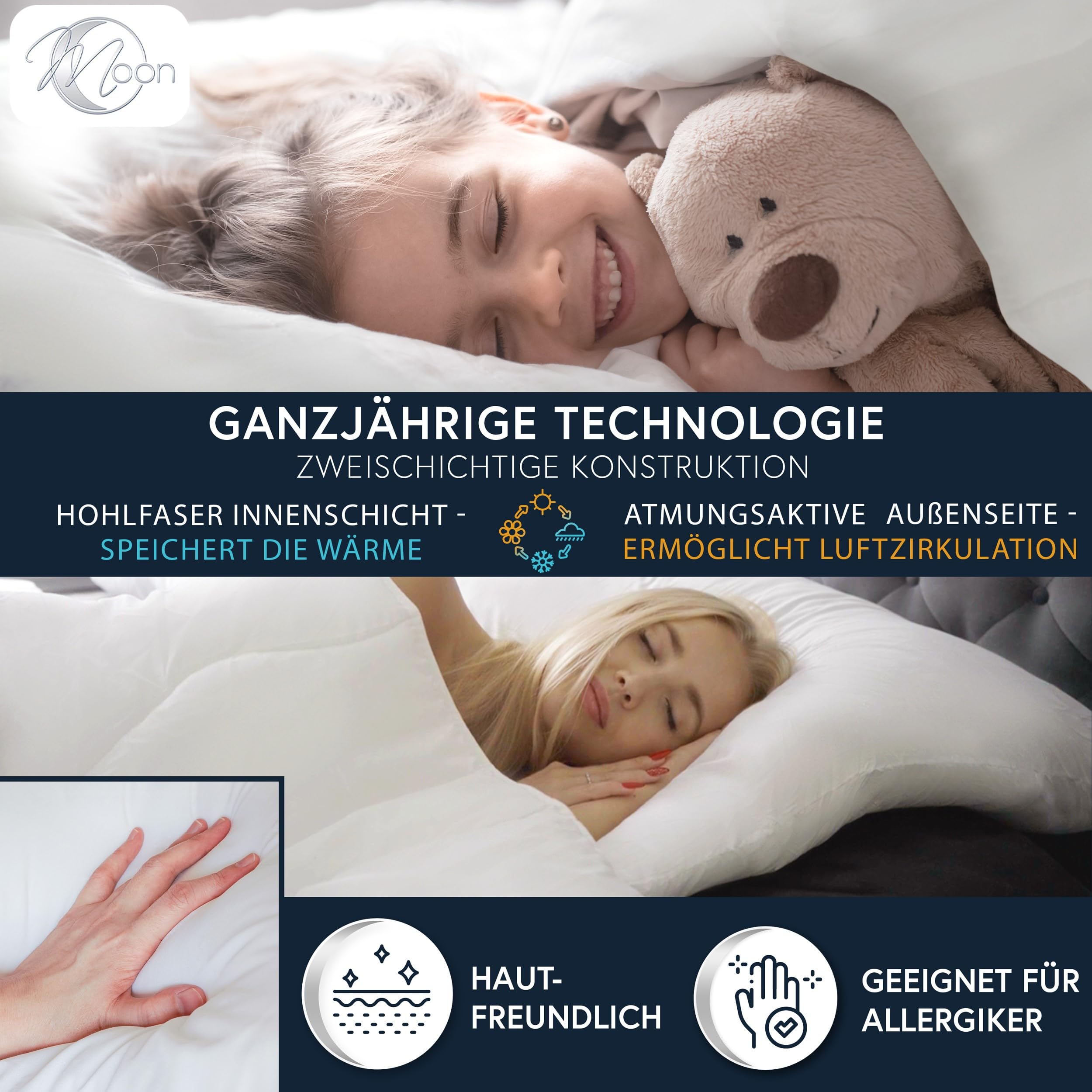 Moon 2er Pack Bettenset Ganzjahresdecke Steppbettdecke 135 x 200 cm Set inkl. Kopfkissen 80 x 80 cm 100% Polyester
