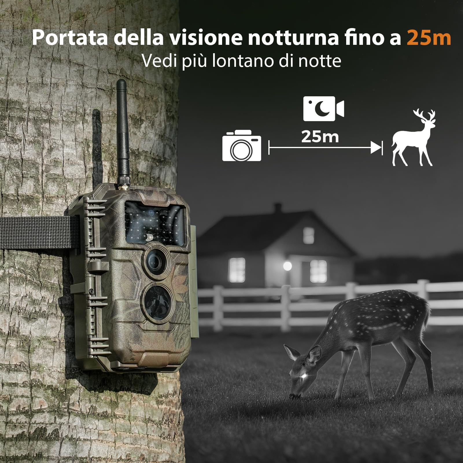 GardePro E6 Fotocamera Caccia WiFi Antenna con App 48MP 1296P H.264 Vidéo Fototrappola Infrarossi Invisibili Obiettivo con campo visivo di 110° Visione Notturna Fino a 25m, No-Glow IR LEDs