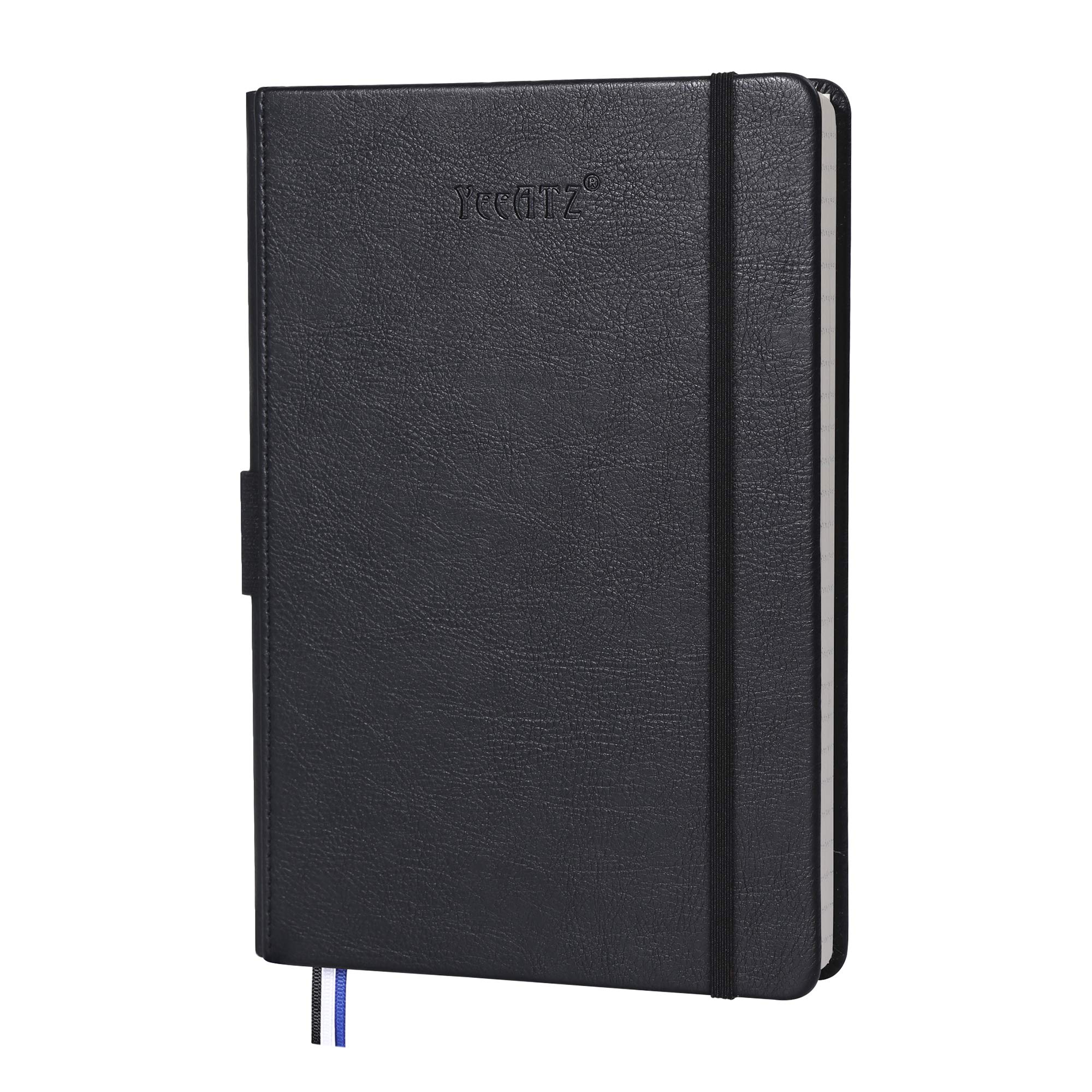 YeeATZ Leather Hardcover Dotted Journal Bullet Notebook, A5 8.4 by 5.7 Inch, 120 GSM Thick Paper (Black, Dot Grid) - Black