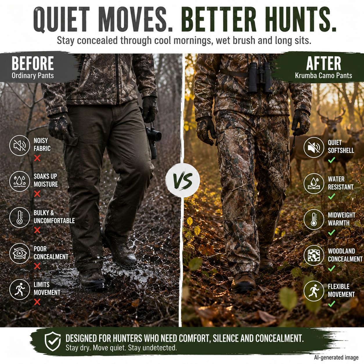 Krumba Hombres Camuflaje Caza Impermeable Pantalon