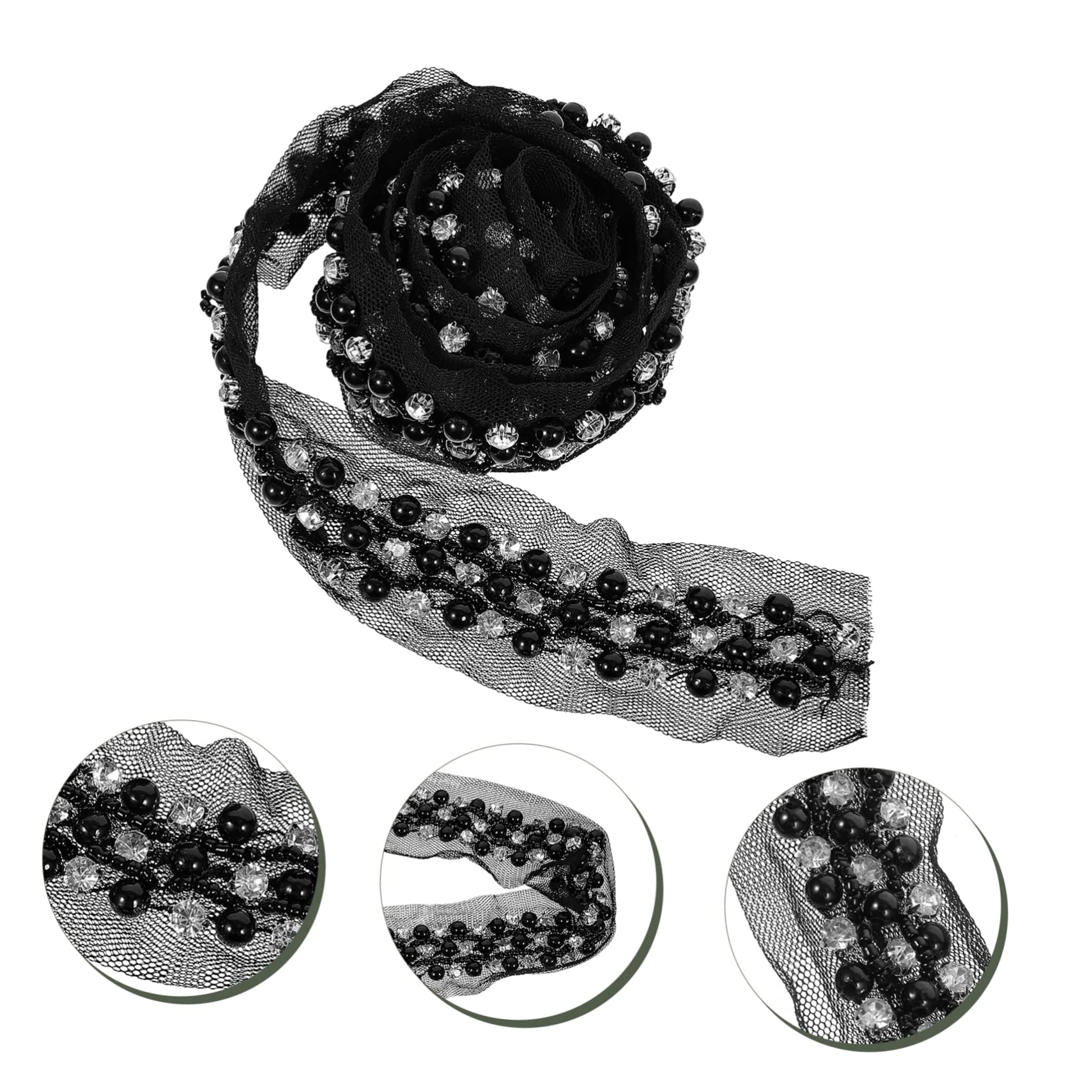 SHINEOFI 4piezas Cinta De Encaje Decorativa Perlas y Rhinestones Multi-funcional Para Ropa y Manualidades Para Vestidos Bolsos y Proyectos