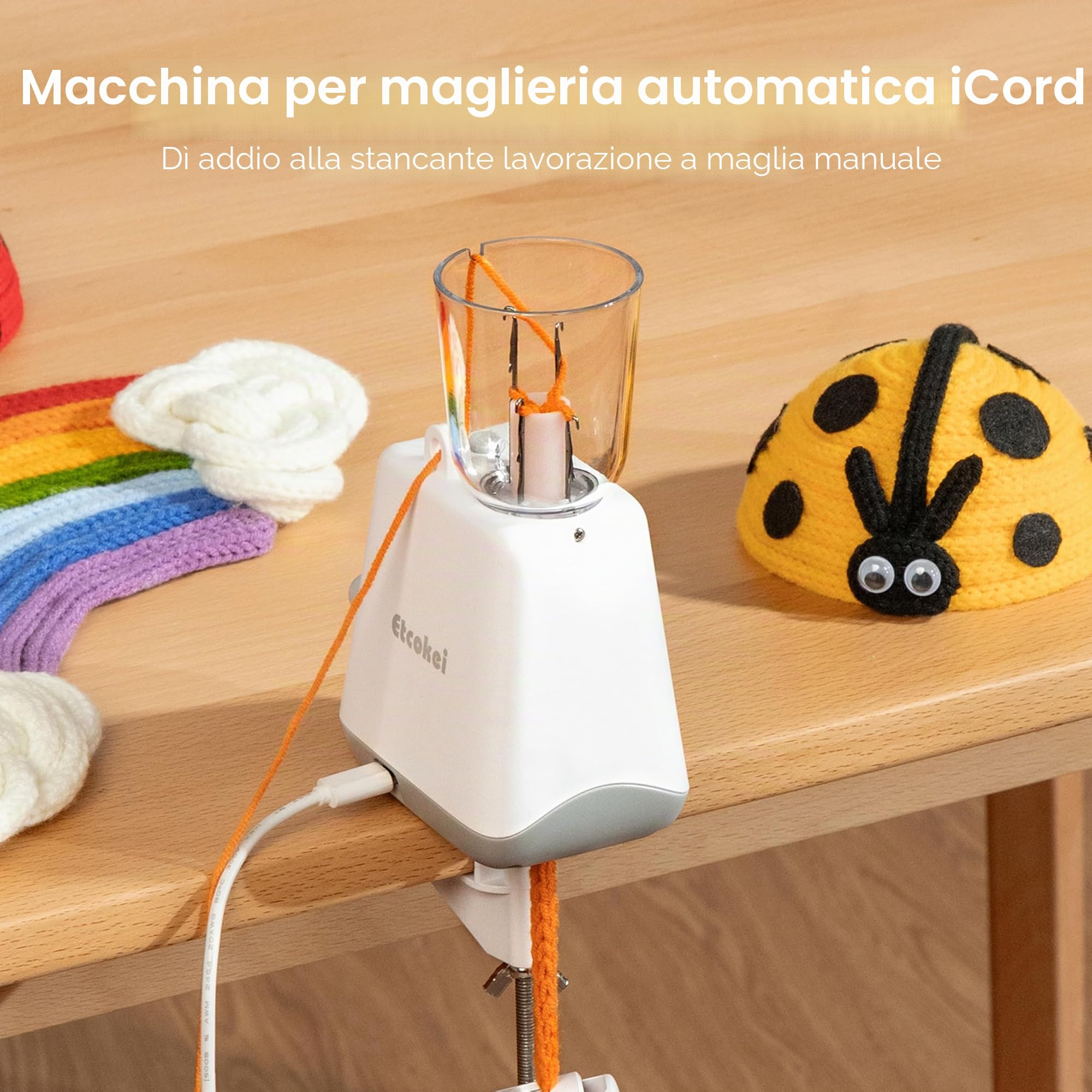 Etcokei Stickkvarn, macchina da cucito elettrica, produzione automatica di fili per maglieria per un efficace fai-da-te in un batter d'occhio, perfetto per progetti creativi (bianco)